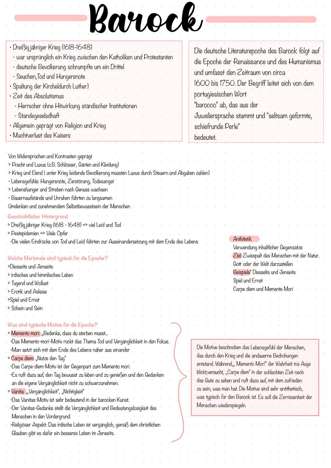 # Barock
• Dreißigjähriger Krieg (1618-1648)
- war ursprünglich ein Krieg zwischen den Katholiken und Protestanten
- deutsche Bevölkerung s