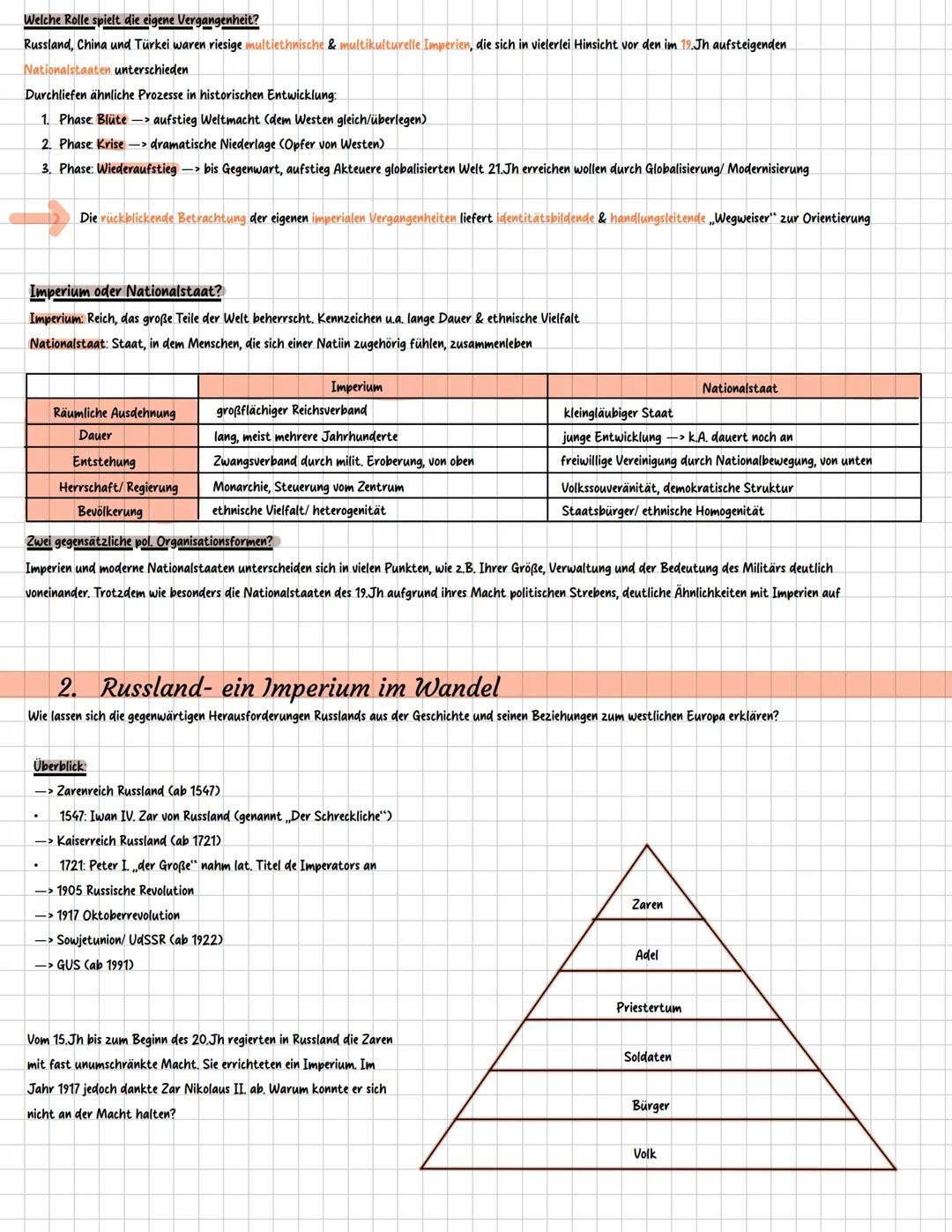 # Geschichte
## Themen:
1. Ehemalige Imperien gestern und heute: Russland, China, Türkei
2. Russland- ein Imperium im Wandel.
3. 1905-Aufst
