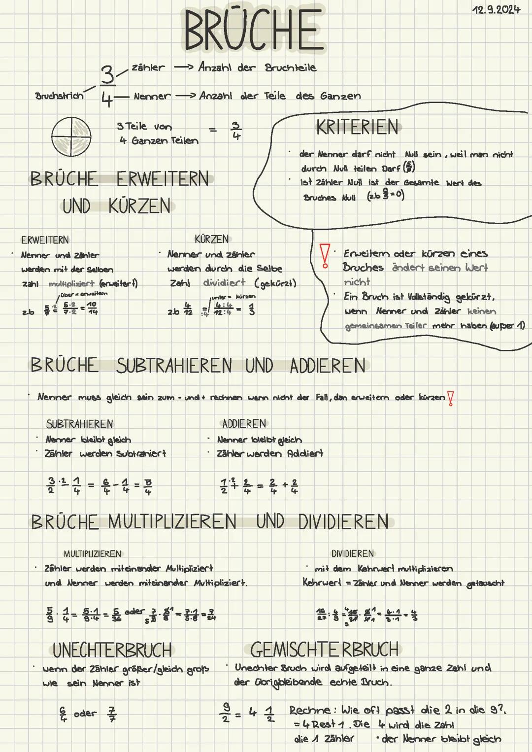 Mathematik Brüche