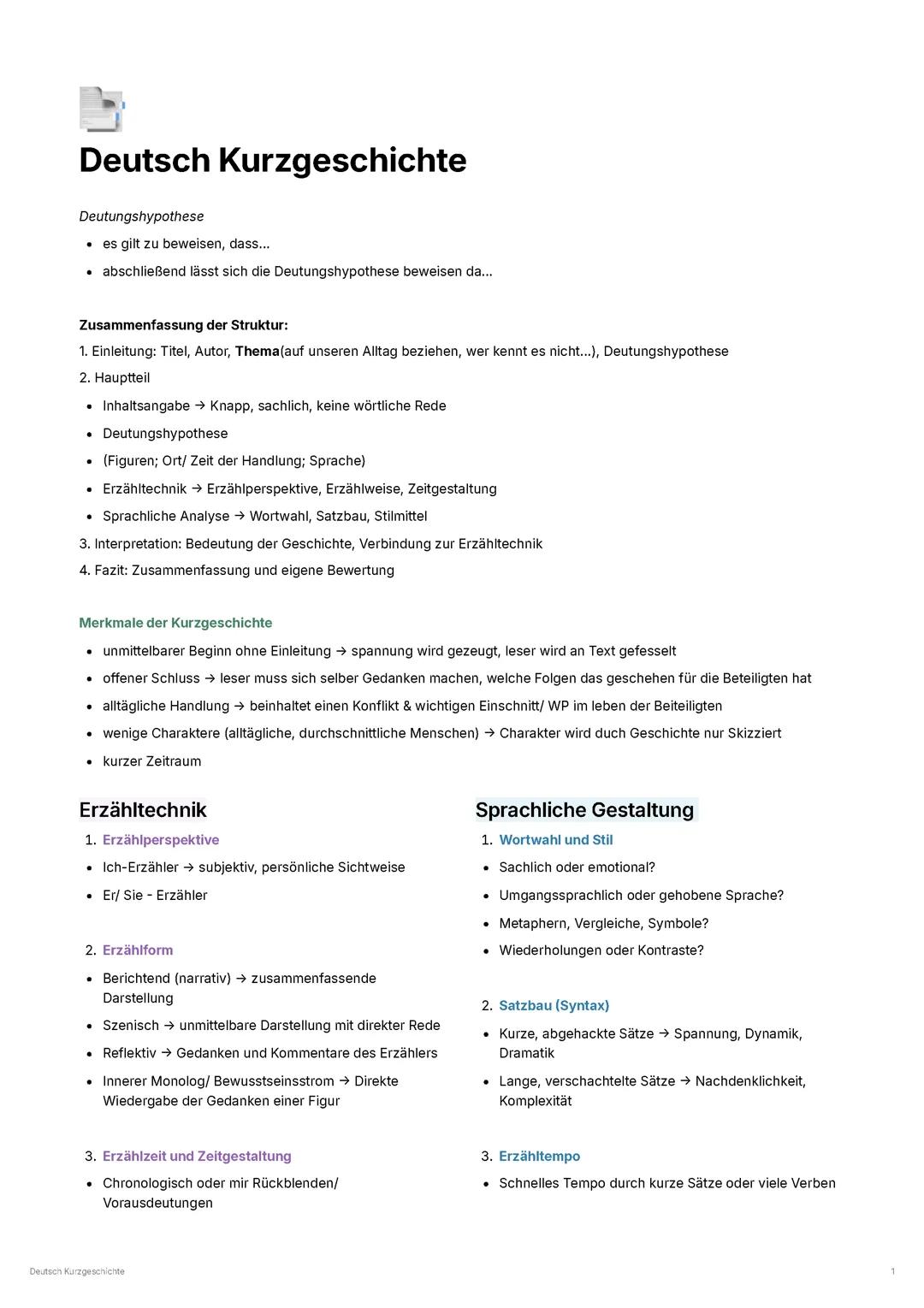 Kurzgeschichten Analyse