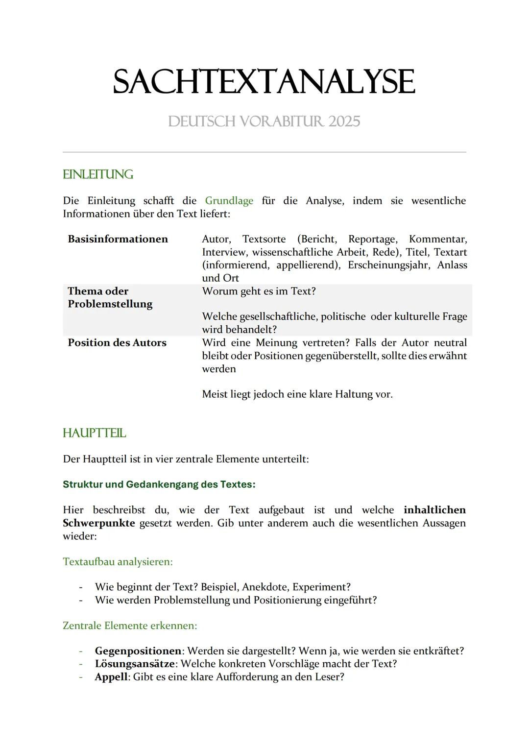 # SACHTEXTANALYSE
DEUTSCH VORABITUR 2025
EINLEITUNG
Die Einleitung schafft die Grundlage für die Analyse, indem sie wesentliche
Informati