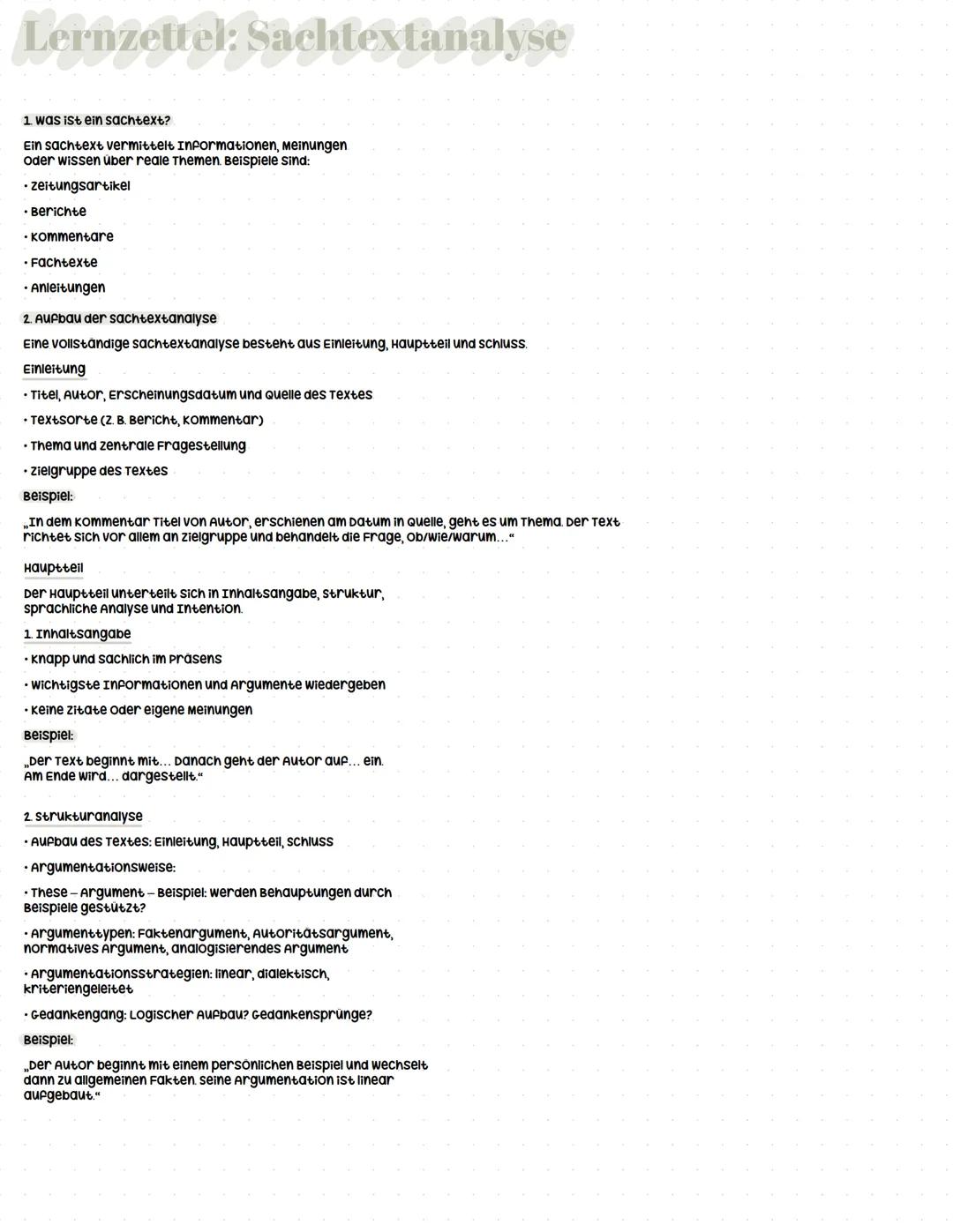 --- OCR Start ---
Lernzettel: Sachtextanalyse
1. was ist ein sachtext?
Ein sachtext vermittelt Informationen, Meinungen
oders wissen über re