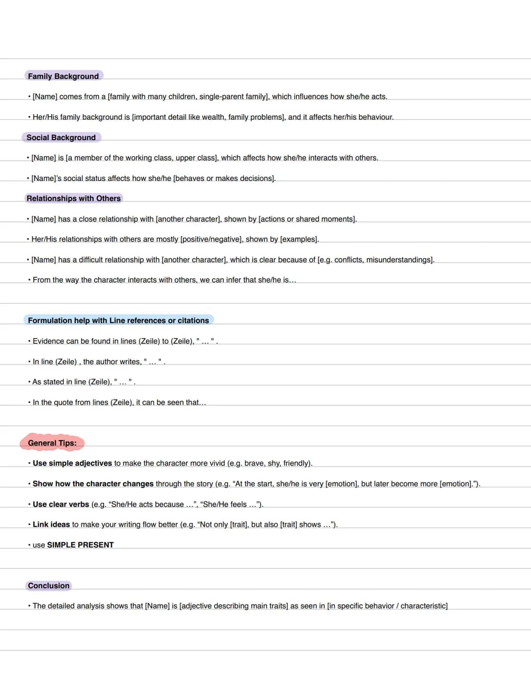 Summary, Characterization + sehr gute Formulierungshilfen – Seite 5