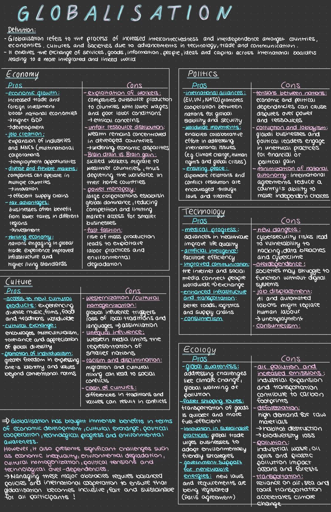 # GLOBALISATION
Definition:
-Globalisation refers to the process of increased interconnectedness and interdependence amongst countries,
eco