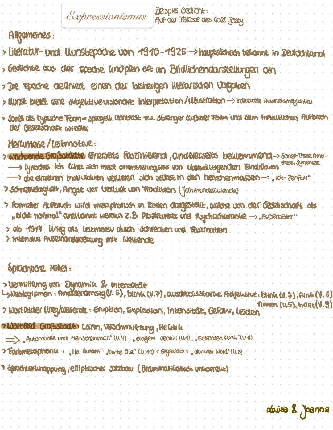 Lernzettel Lyrik Expressionismus Deutsch Lk