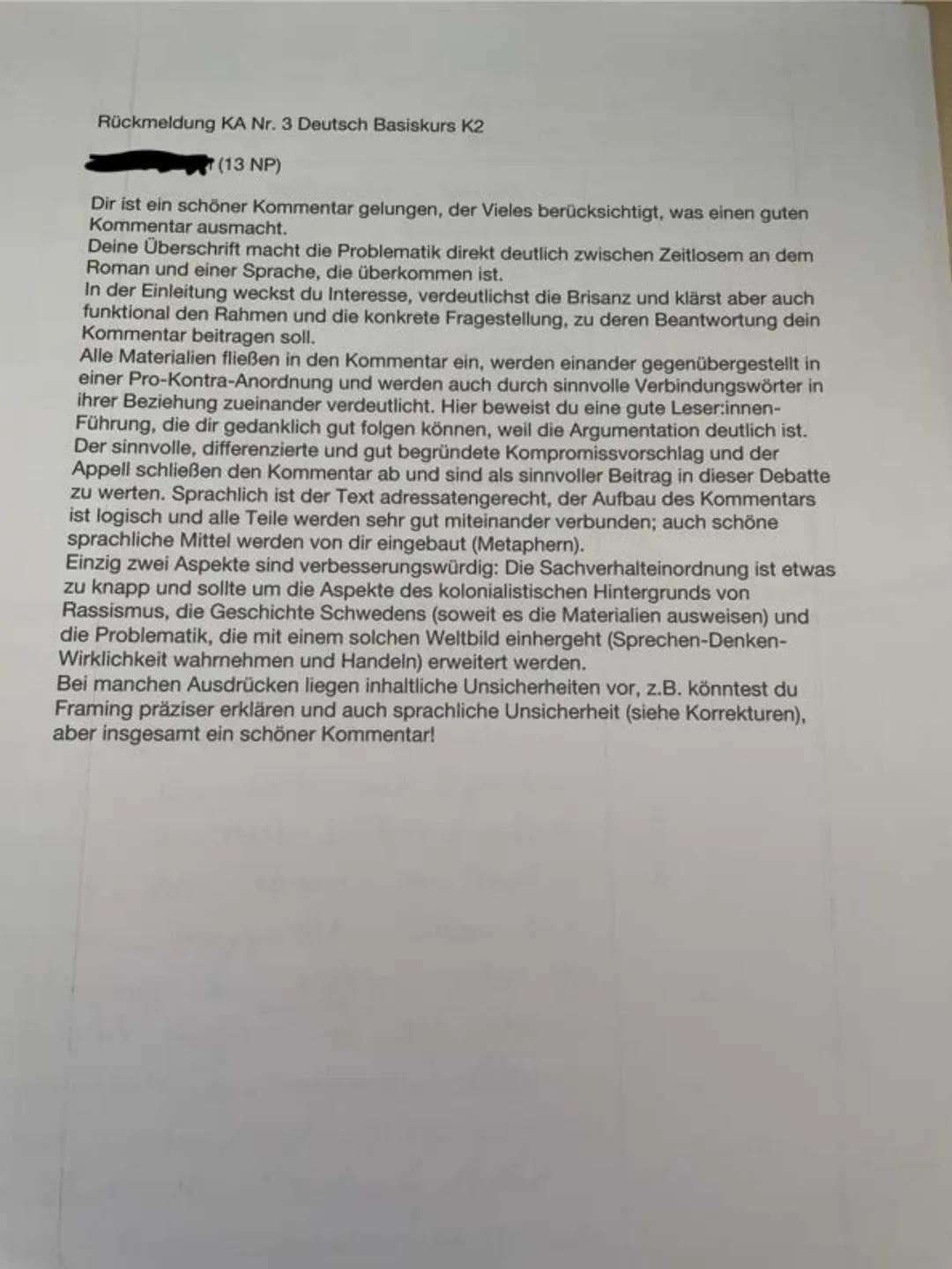 Basiskurs Deutsch K2
KA Nr. 3
18.12.2024
Klausur Nr. 3-materialgestütztes Verfassen argumentierender Texte
Name:
13 NP
Sehr schön!
mminll