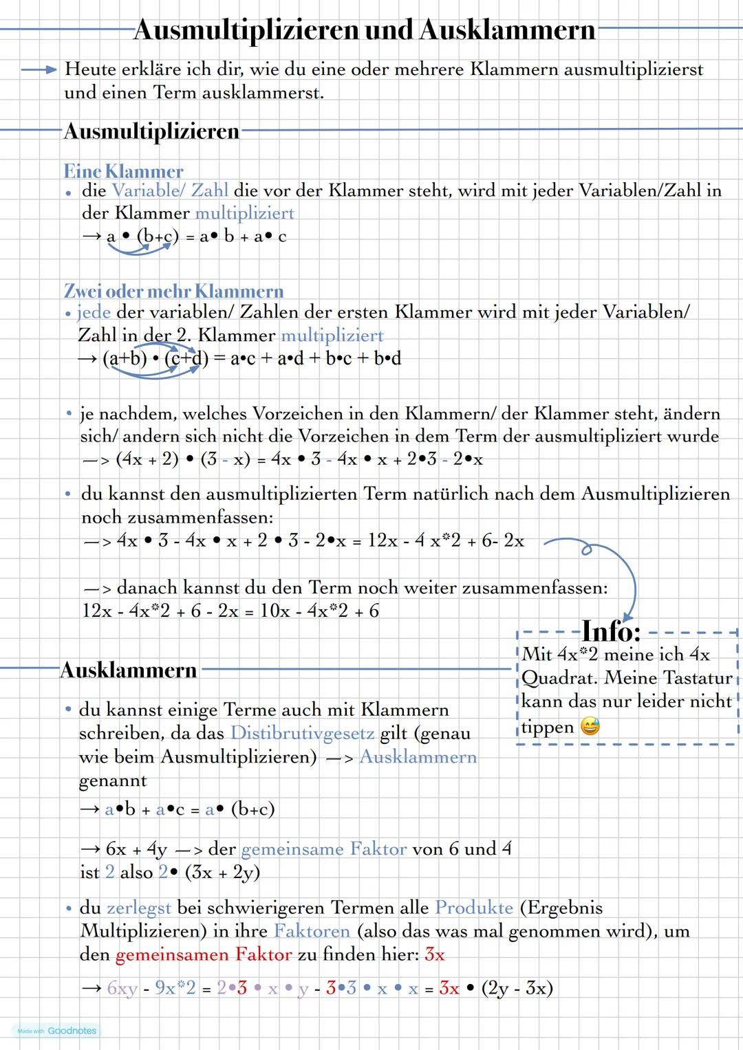 --- OCR Start ---
-Ausmultiplizieren und Ausklammern
→ Heute erkläre ich dir, wie du eine oder mehrere Klammern ausmultiplizierst
und einen