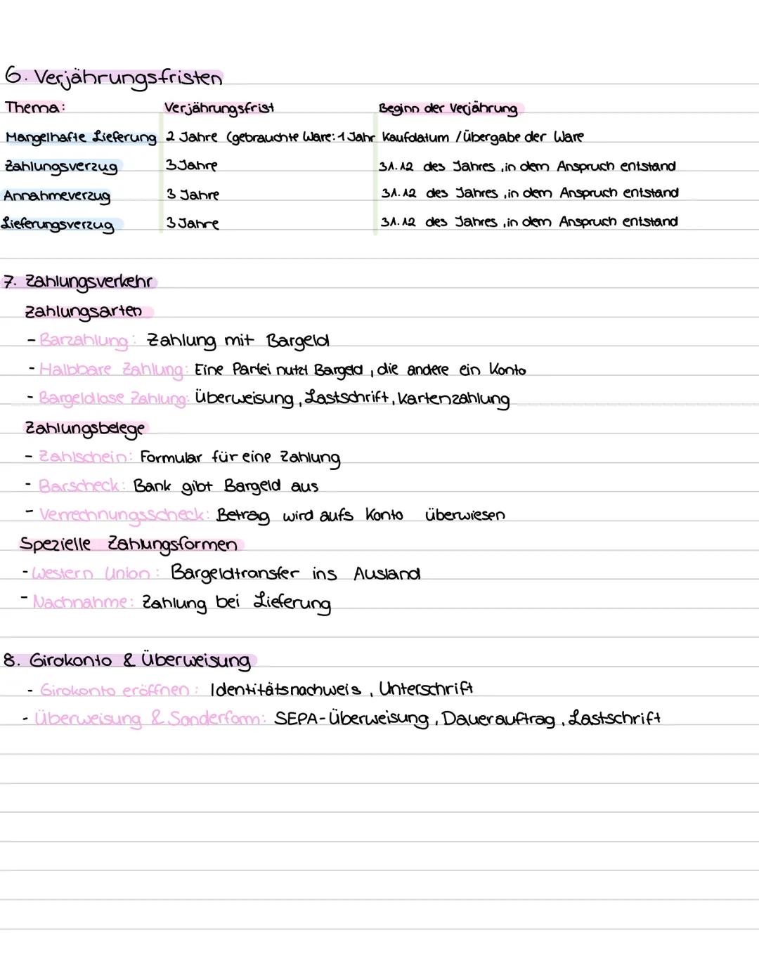 --- OCR Start ---
Lernzettel: WSP
1. Mangelarten
Arten von Mängeln
- Qualitätsmangel: Schlechte Qualität der Ware
- Quantitätsmangel: zu wen