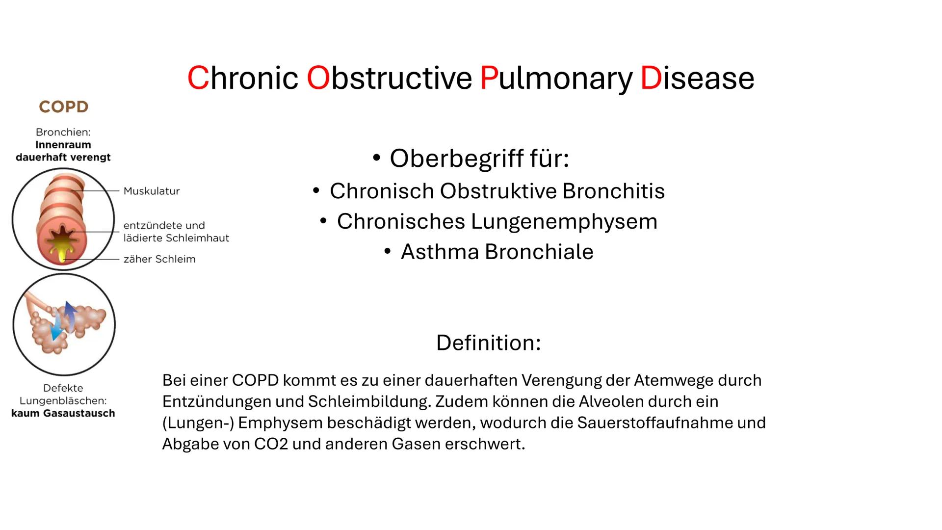 Krankheitsbilder # Respiratorische Notfälle
- COPD
- Asthma Bronchiale
- Pneumonie
- (Bolus -) Aspiration
- Hyperventilationssyndrom
- Term