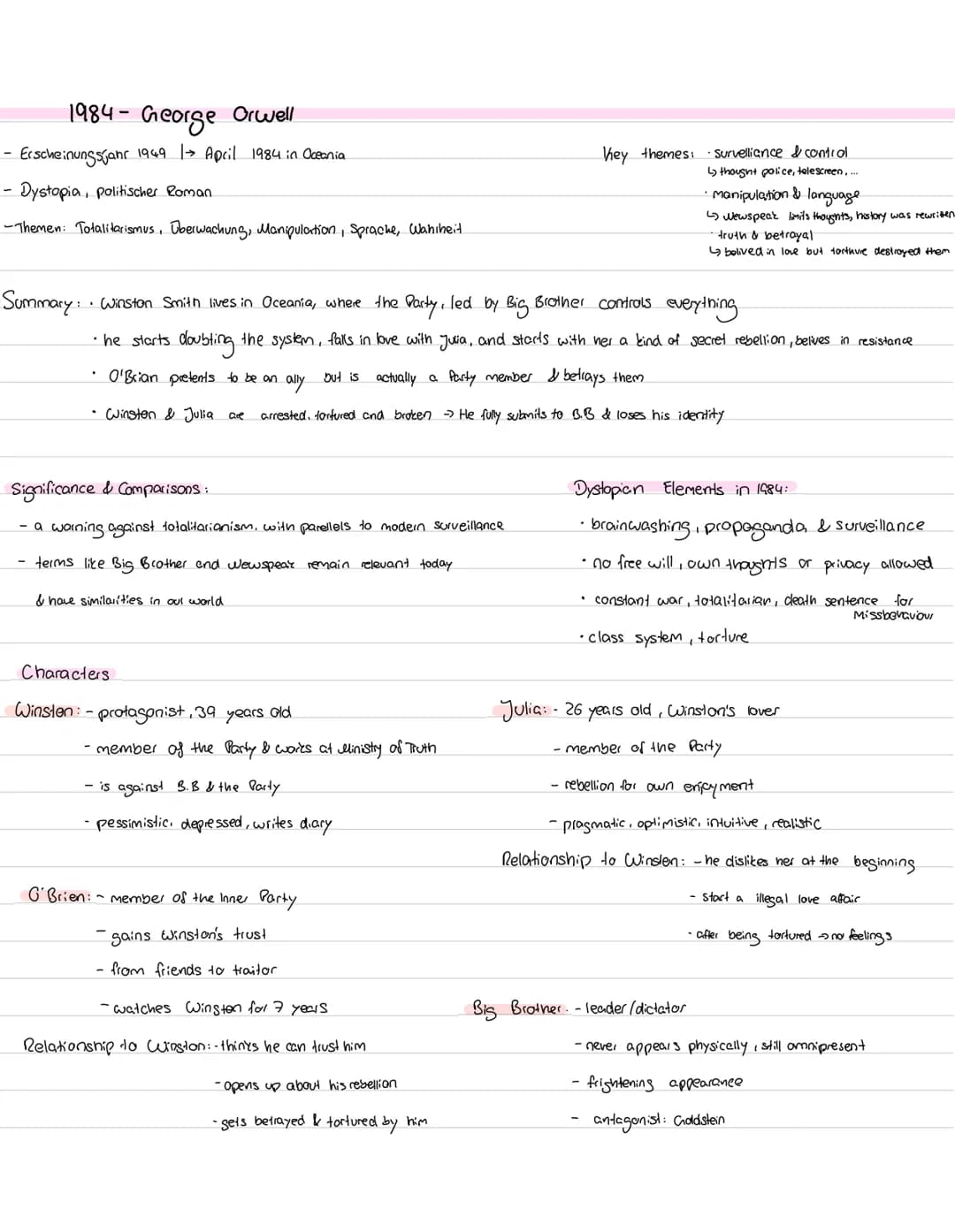 # 1984- George Orwell
- Erscheinungsjahr 19491 April 1984 in Oceania
- Dystopia, politischer Roman
-Themen: Totalitarismus, Überwachung,