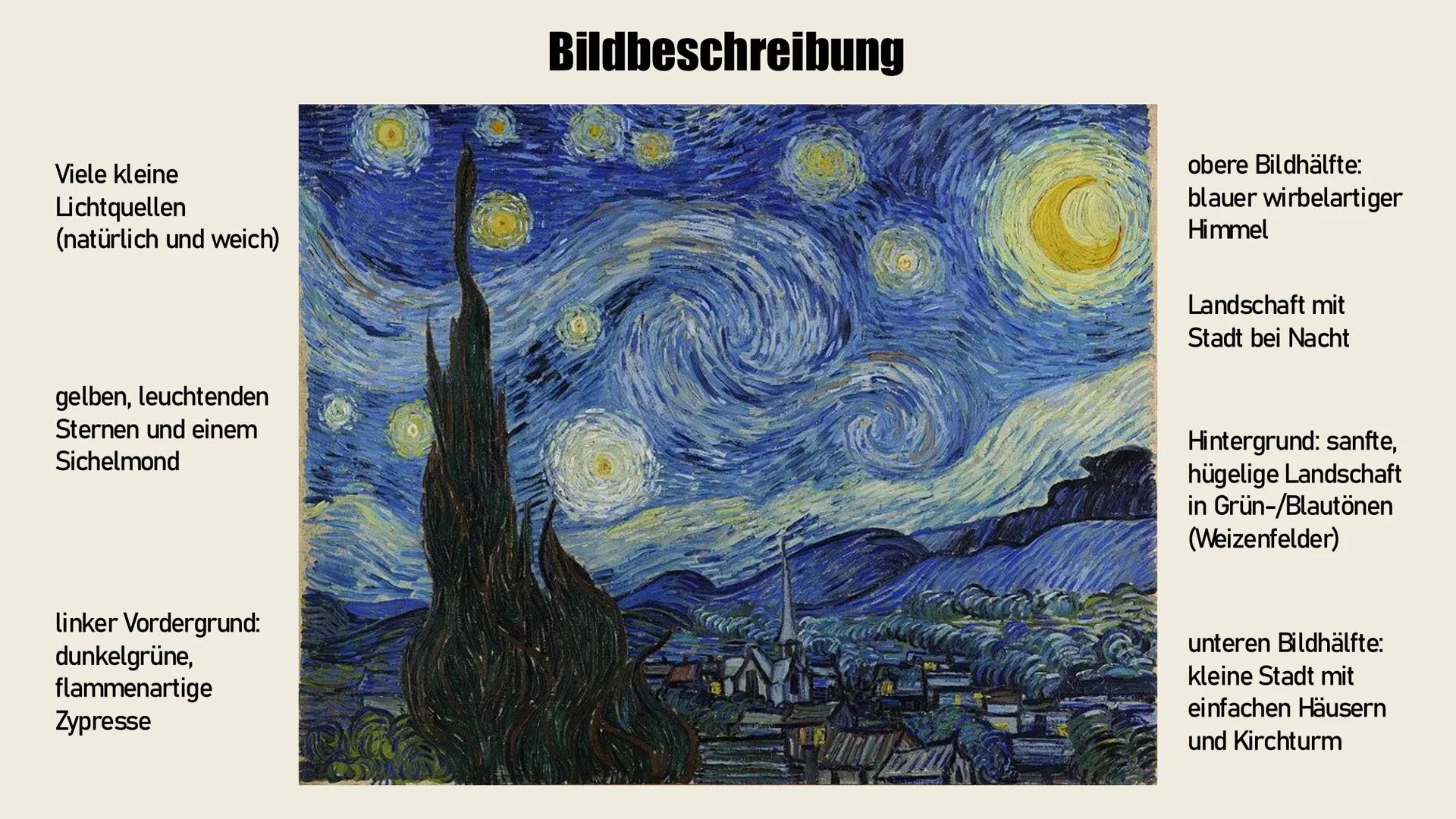 "Sternennacht"
Vincent van Gogh
Martje, Jule Inhaltsverzeichnis
• Bildinformation
• Bildbeschreibung
• Farbanalyse
• Kontraste
• Komp