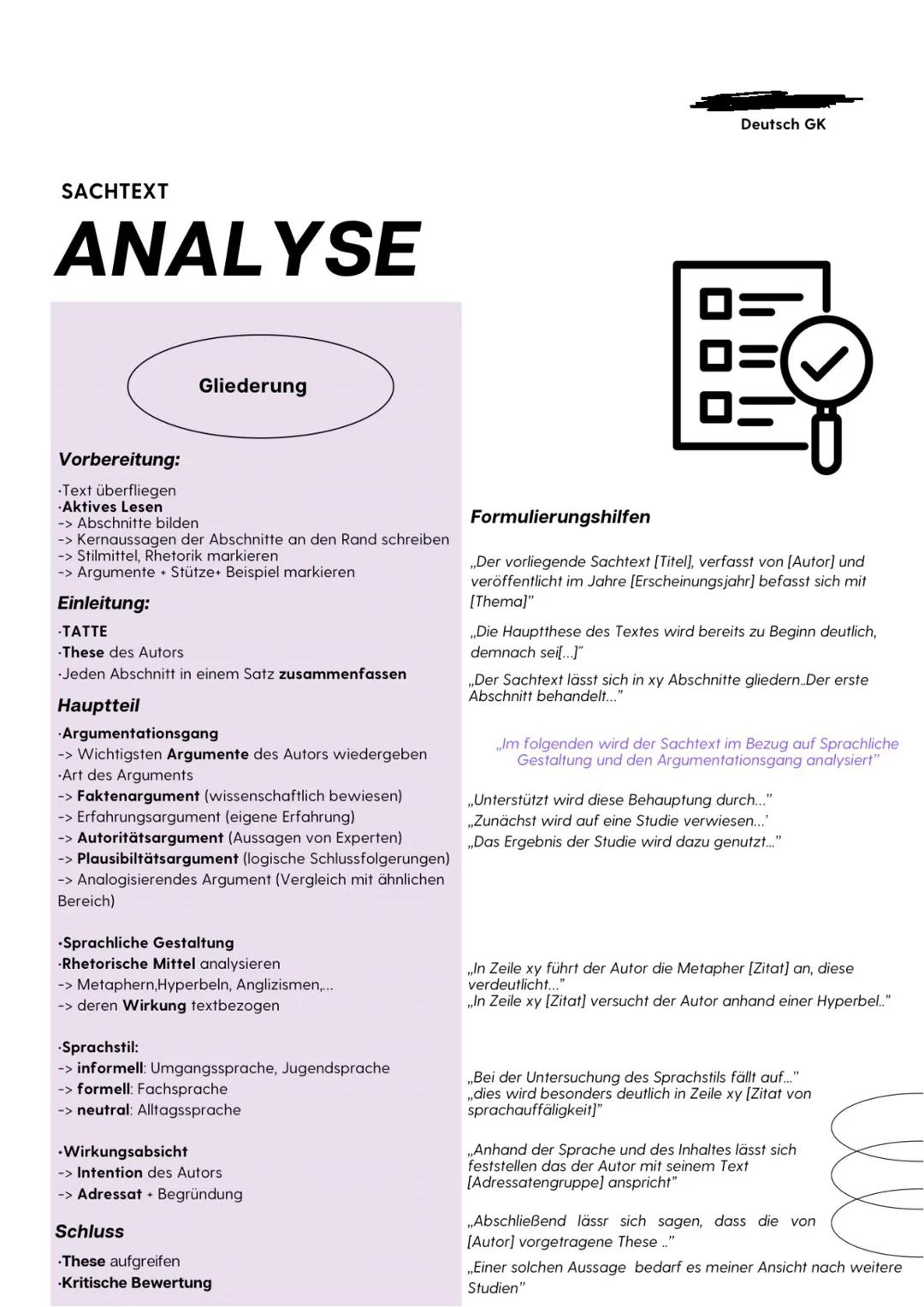 Sachtextanalyse Deutsch GK
