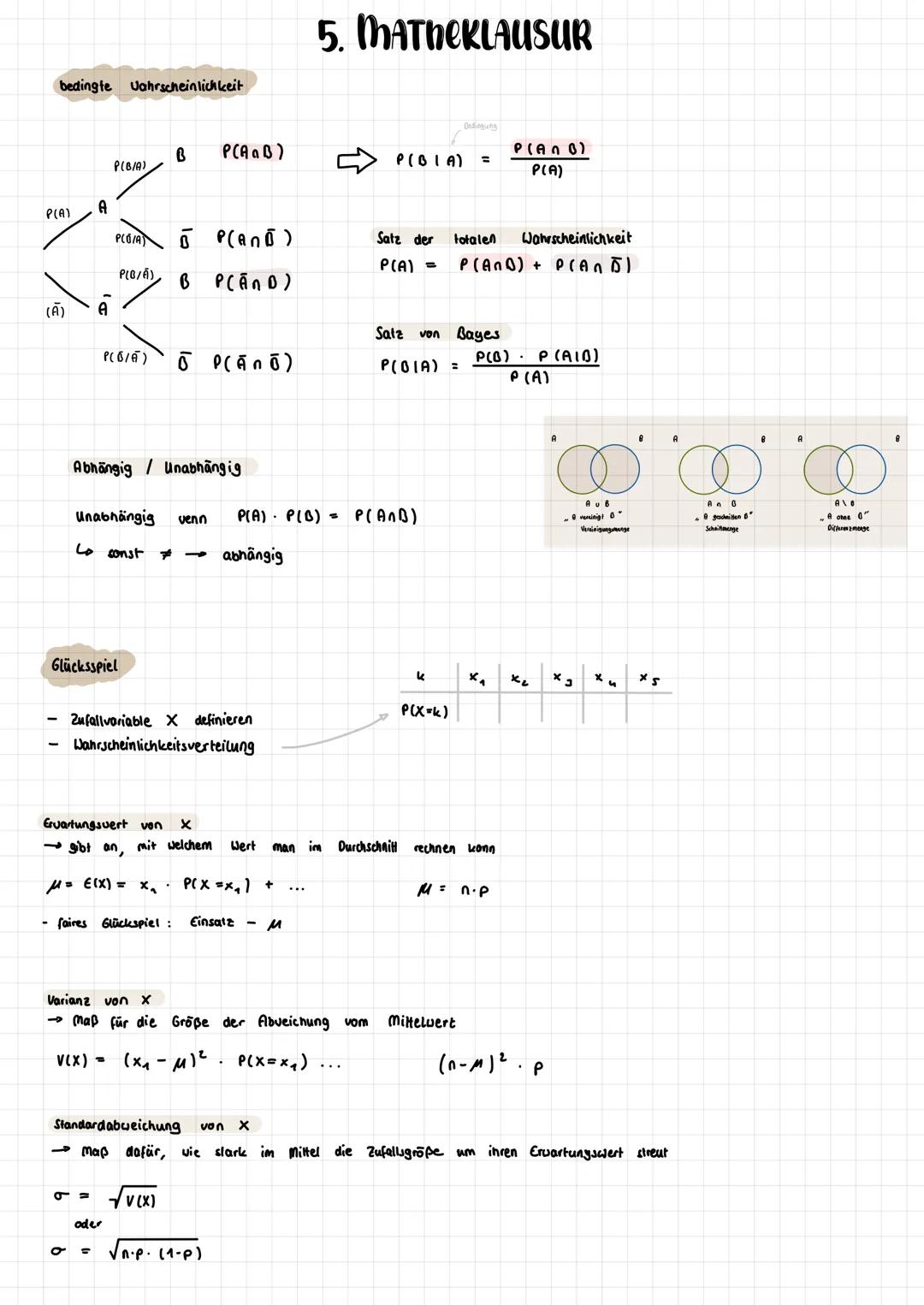 --- OCR Start ---
bedingte Wahrscheinlichkeit
5. MATHEKLAUSUR
$P(B|A)$
B $P(A\cap B)$
$P(A)$
A
$\overline{B}$
$P(\overline{B}|A)$ B
$(\overl