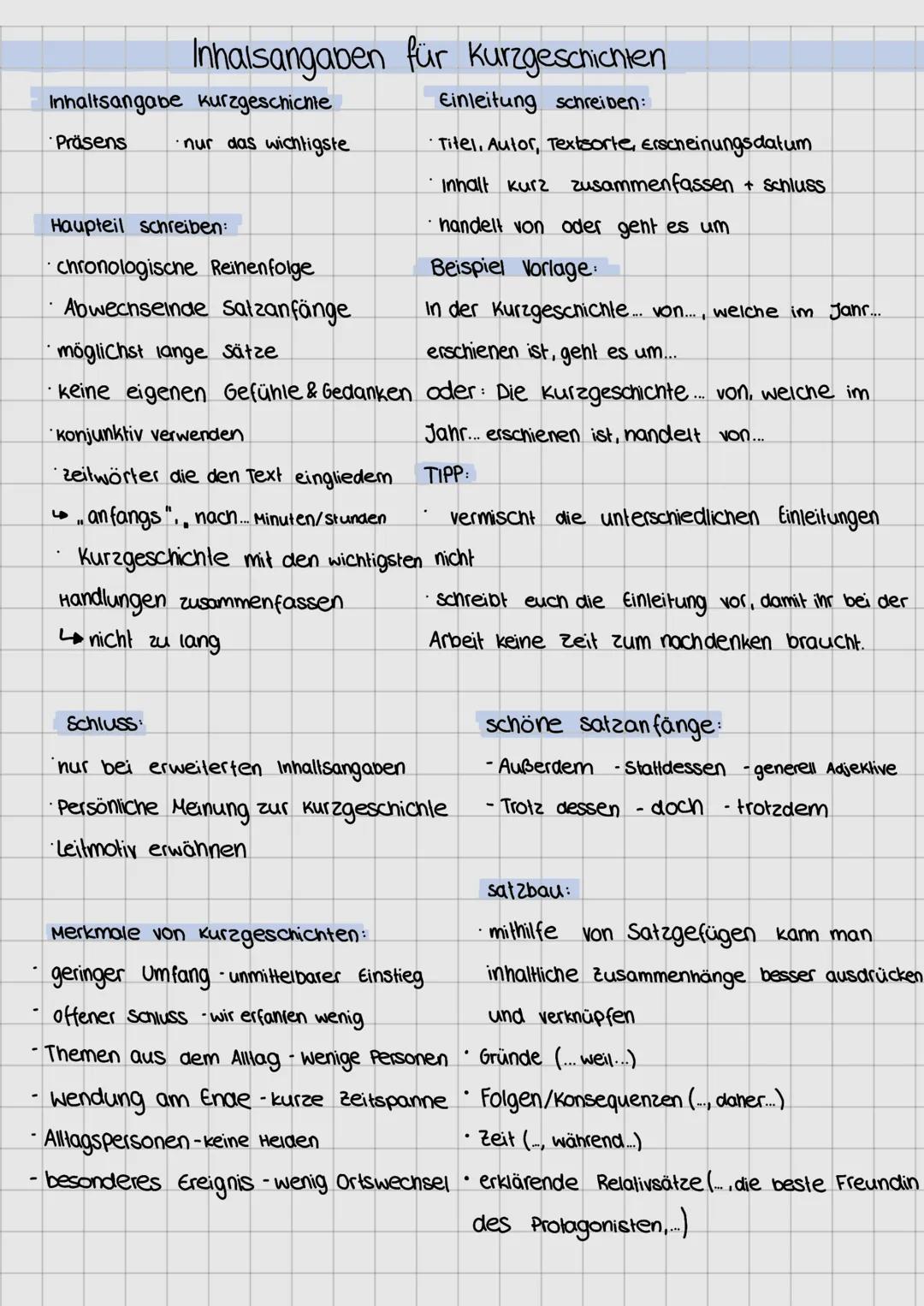 # Inhaisangaben für Kurzgeschichten
Inhaltsangabe kurzgeschichte
•Präsens nur das wichtigste
Haupteil schreiben:
chronologische Reihenfo