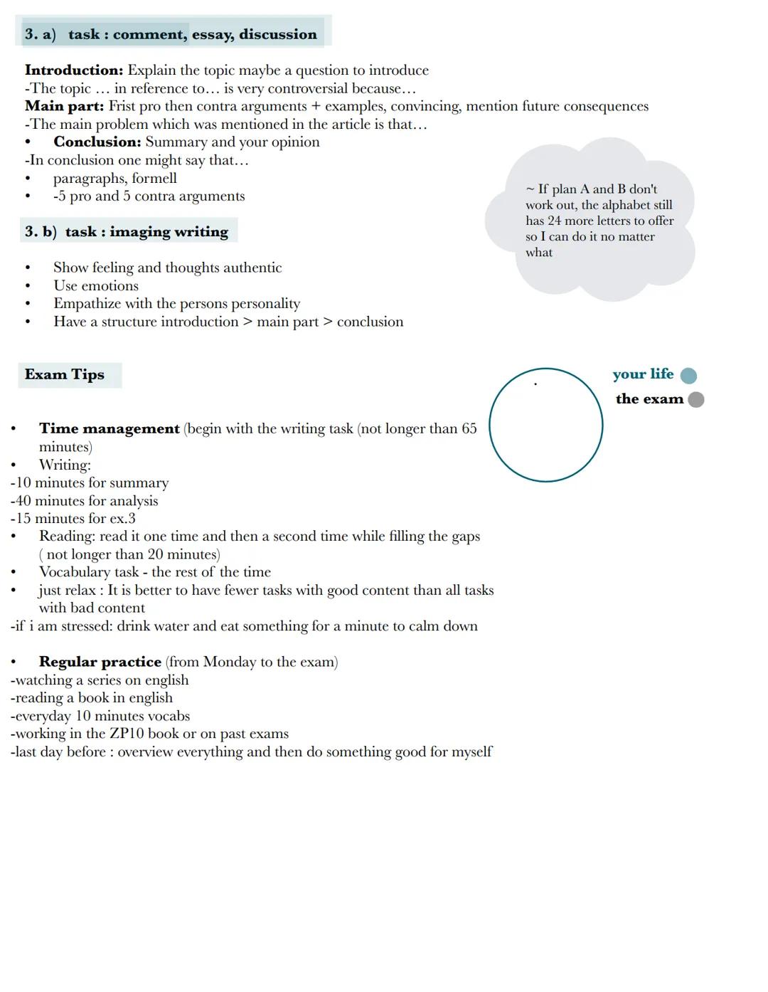 # Aufbau ZP 10 - Englisch
16. Mai 2024
1) Listening (20 min.)
2) Reading ; Vocab task; Writing - 3 exercises (100 min.)
+ 10 minutes (Bo