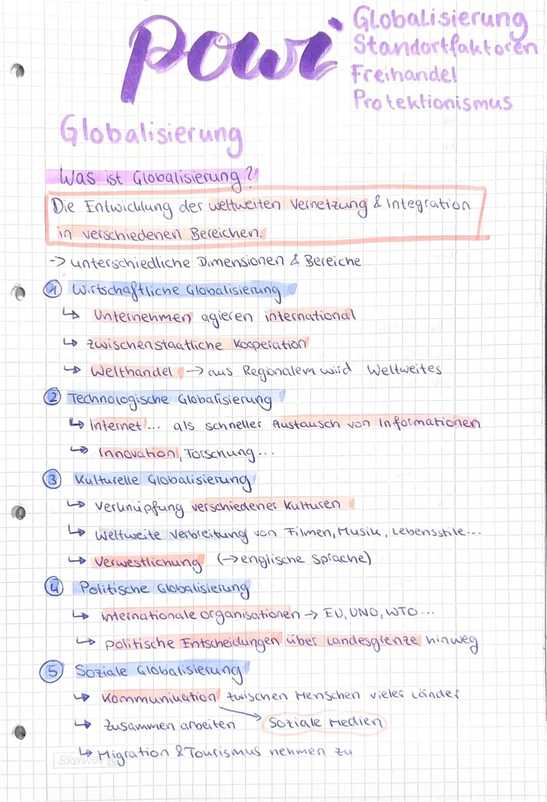 Powi
Globalisierung
Was ist Globalisierung?
Die Entwicklung der weltweiten Vernetzung & Integration
in verschiedenen Bereichen.
- unters