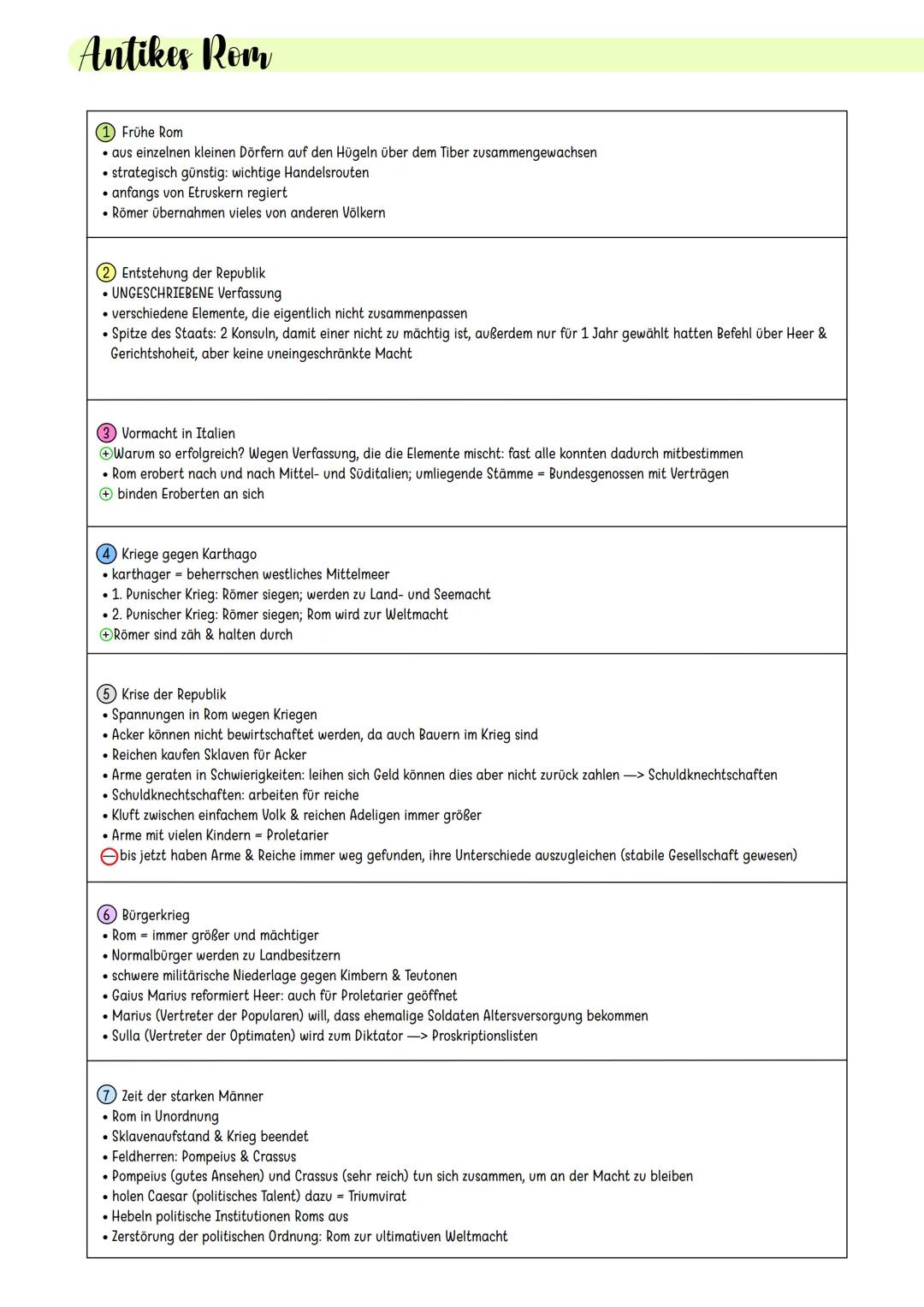 --- OCR Start ---
Antikes Rom
1 Frühe Rom
⚫ aus einzelnen kleinen Dörfern auf den Hügeln über dem Tiber zusammengewachsen
strategisch günsti