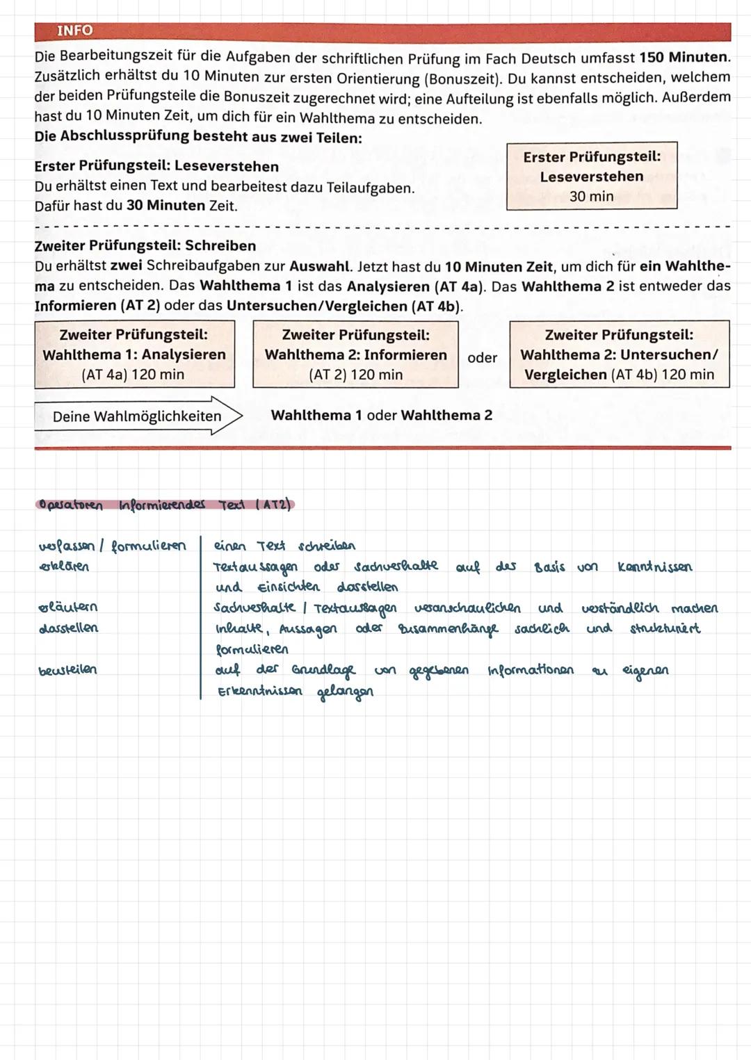 --- OCR Start ---
INFO
Die Bearbeitungszeit für die Aufgaben der schriftlichen Prüfung im Fach Deutsch umfasst 150 Minuten.
Zusätzlich erhäl
