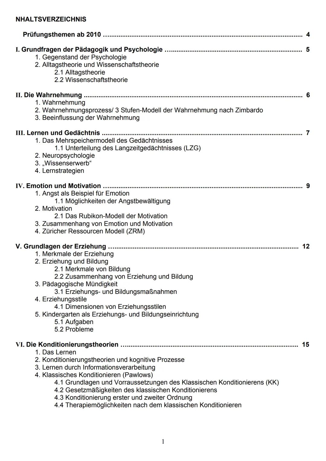 # Pädagogik/Psychologie
## Fachabitur 2020/21
Emilia Klein S12a
Fachoberschule Bamberg NHALTSVERZEICHNIS
Prüfungsthemen ab 2010
I. Grundf