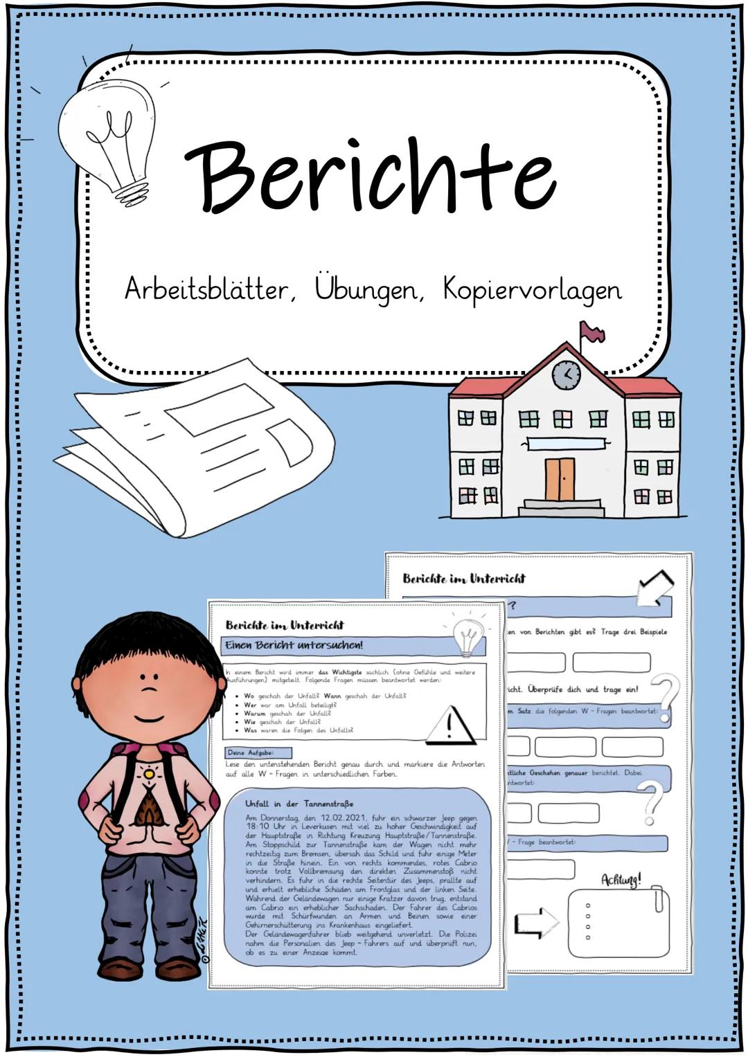 # Berichte
Arbeitsblätter, Übungen, Kopiervorlagen
田田田田田田田
田田
田田
田田
田田
Berichte im Unterricht
?
Berichte im Unterricht
Einen Bericht unters