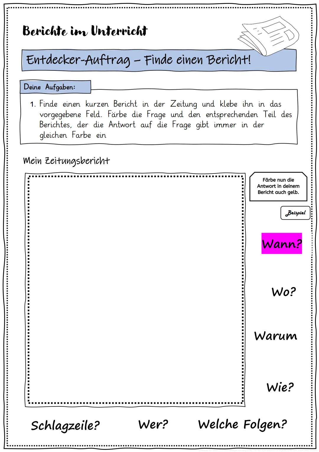 # Berichte
Arbeitsblätter, Übungen, Kopiervorlagen
田田田田田田田
田田
田田
田田
田田
Berichte im Unterricht
?
Berichte im Unterricht
Einen Bericht unters