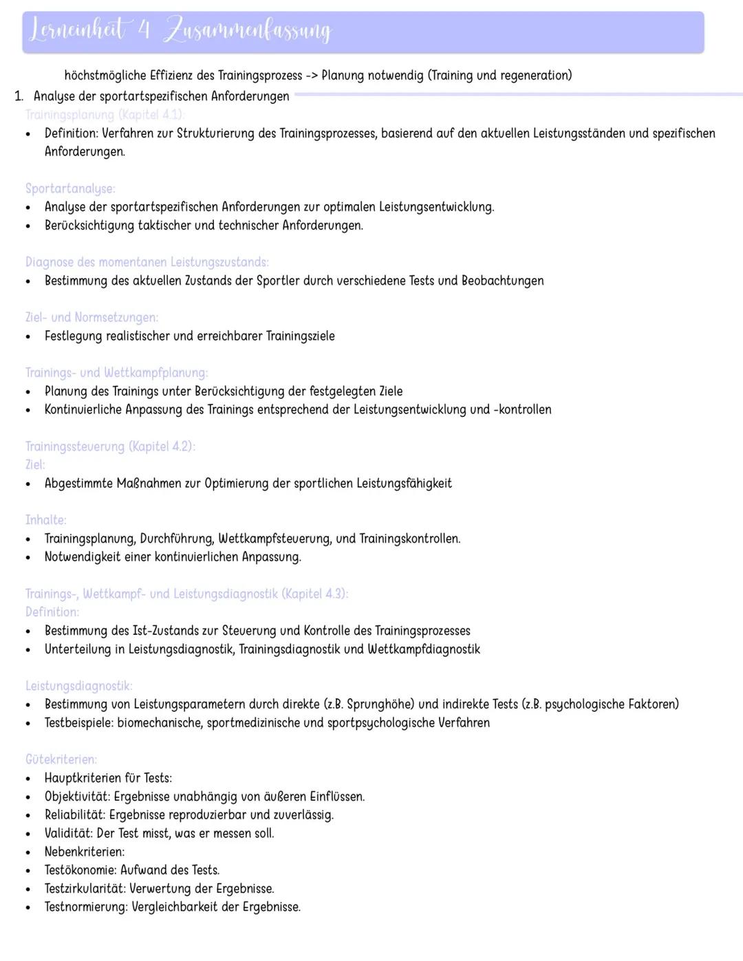 # Lerneinheit 1 Zusammenfassung
Sportbiologie Untersucht den Einfluss von Sport auf den Körper
Trainingswissenschaft Optimiert sportliche L