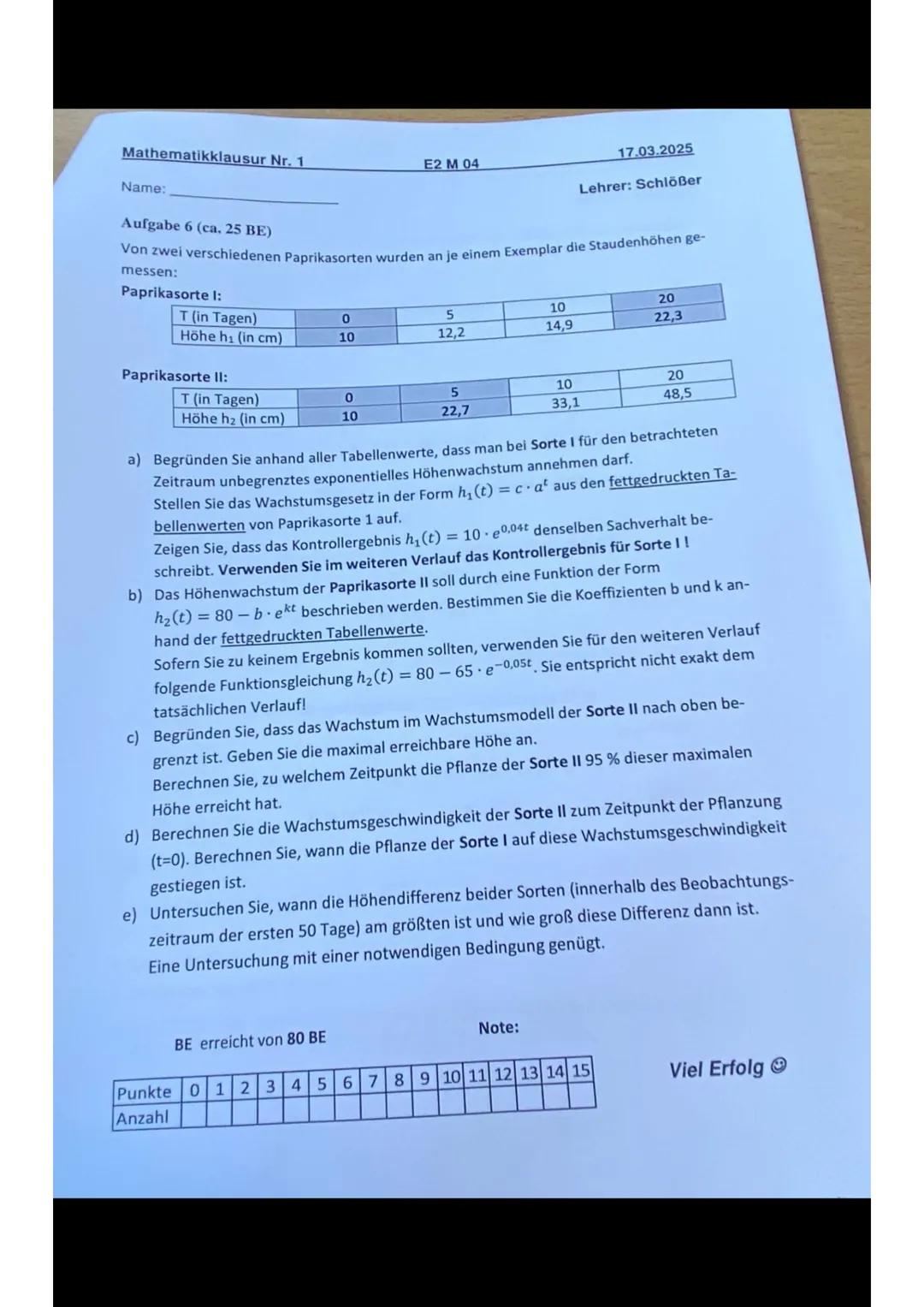 Alle Aufgaben sollen in nachvollziehborer Weise gelöst werden (d.h. vollständiger Lösungsweg (auch
Nebenrechnungen), schlüssige Begründungen
