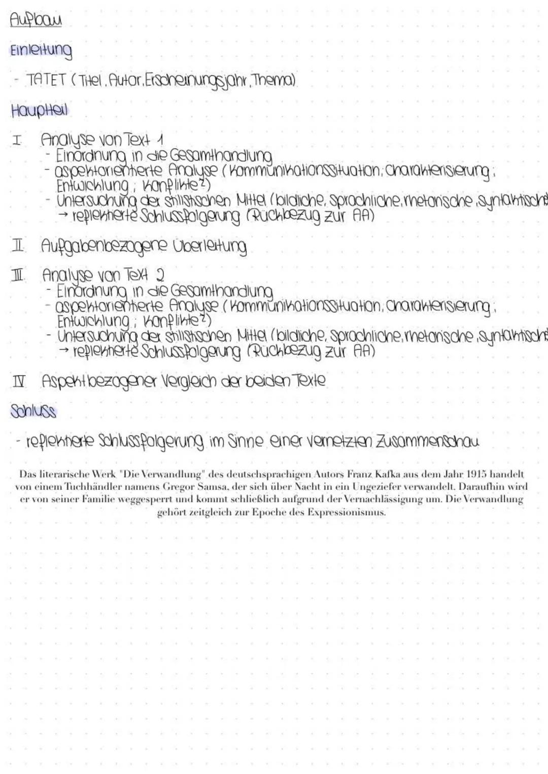 Inhaltsangabe,,Die Verwandlung"
1. Teil: Verwandlung in einen Käfer, Beziehung Gregors zu seiner Arbeit, erste Reaktionen auf
die Verwabdl