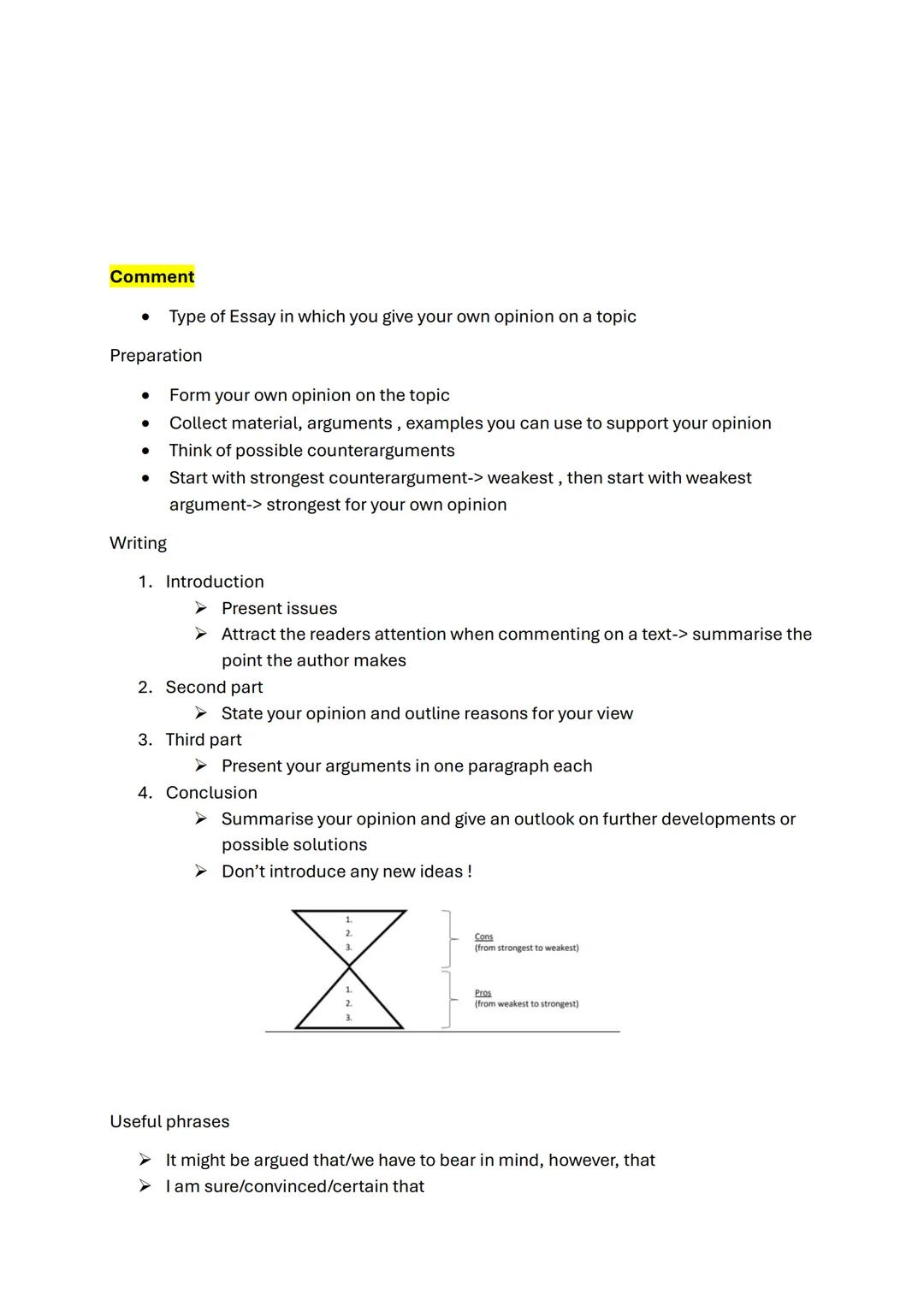 --- OCR Start ---
Essay
• Presents a controversial topic from opposing points of view in a clear and logical
way
Preparation
• Collect argum