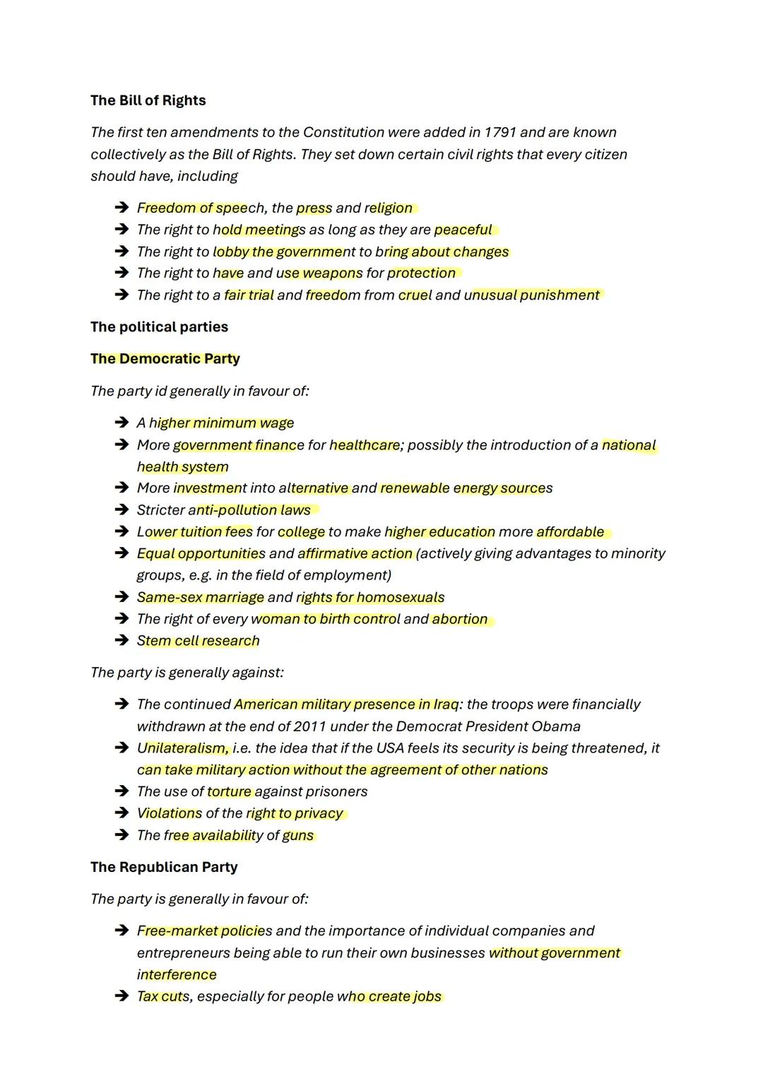 Englisch Lernzettel
USA
1. Politics in the USA
Political system
The political system in the United States is made up of three parts: the Leg