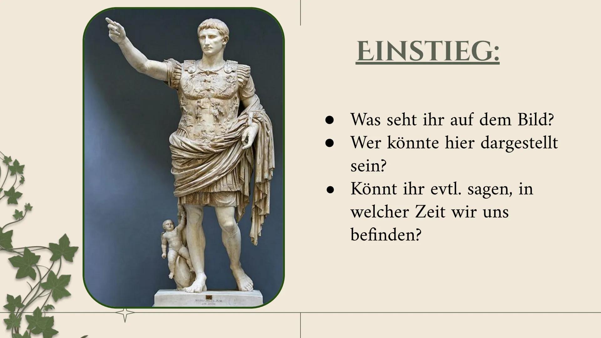 EINSTIEG:
• Was seht ihr auf dem Bild?
• Wer könnte hier dargestellt
sein?
• Könnt ihr evtl. sagen, in
welcher Zeit wir uns
befinden? # AUGU