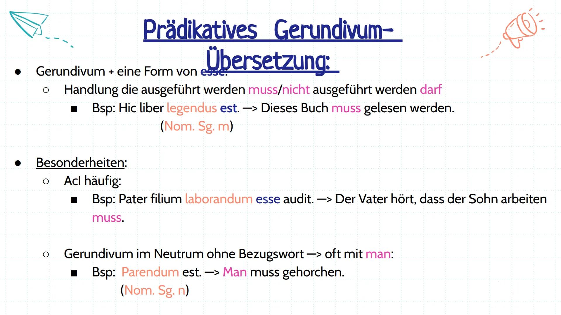 nd-Formen
14.11.2024 Übersicht:
01
Gerundium
02
Gerundivum
03
Prädikatives
Gerundivum
04
Attributives
Gerundivum
05
Vorgehen beim
Über