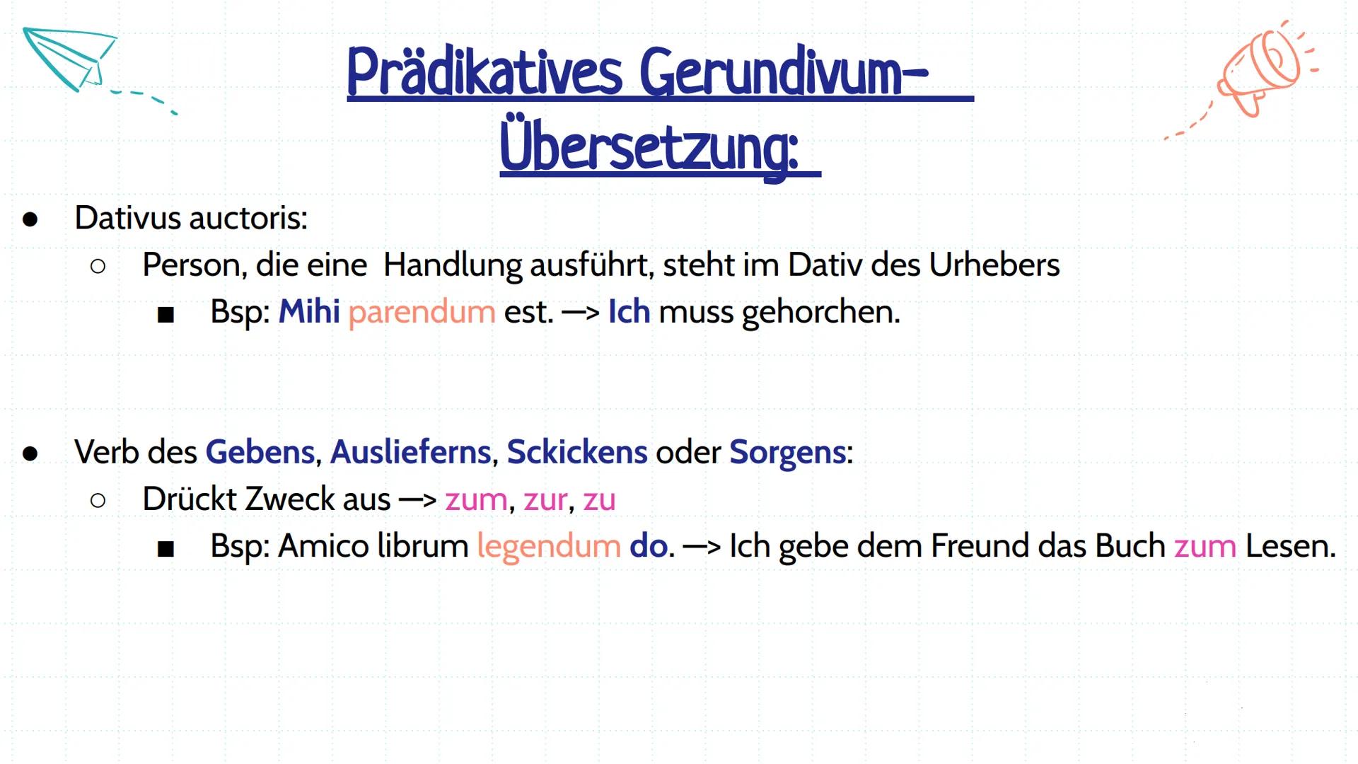 nd-Formen
14.11.2024 Übersicht:
01
Gerundium
02
Gerundivum
03
Prädikatives
Gerundivum
04
Attributives
Gerundivum
05
Vorgehen beim
Über