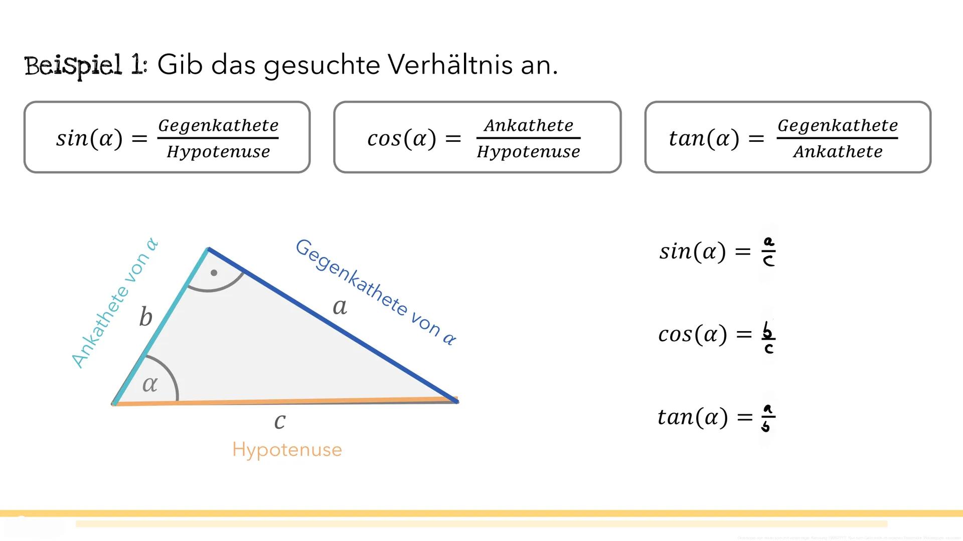 # Trigonometrie # Bezeichnungen im rechtwinkligen Dreieck
- Hypotenuse
- Die längste Seite des Dreiecks
- Liegt dem rechten Winkel gege