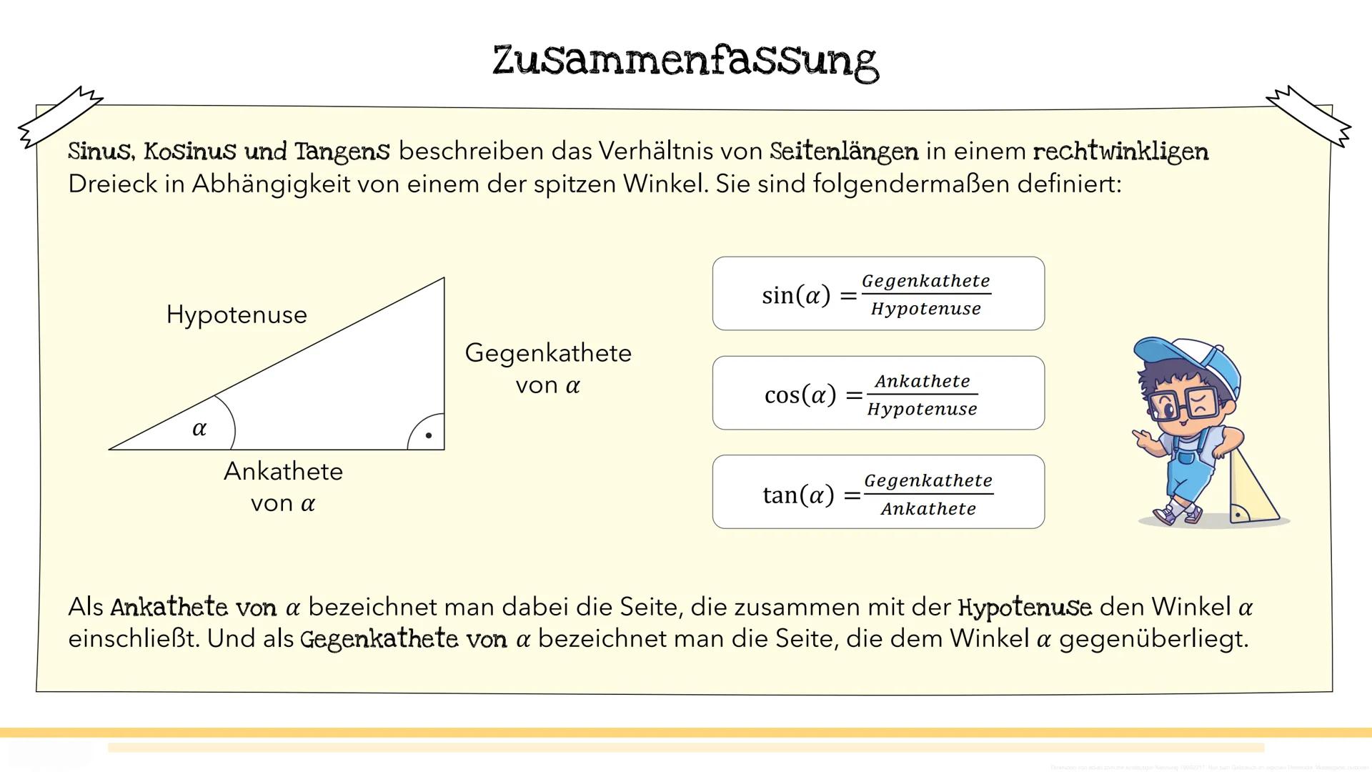 # Trigonometrie # Bezeichnungen im rechtwinkligen Dreieck
- Hypotenuse
- Die längste Seite des Dreiecks
- Liegt dem rechten Winkel gege