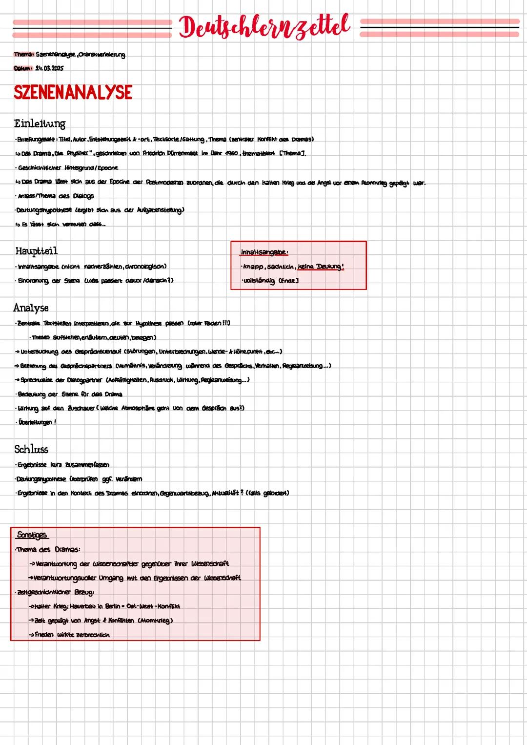 Lernzettel Szenenanalyse Die Physiker