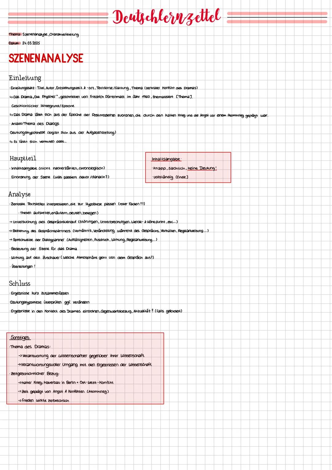 --- OCR Start ---
Thema: Szenenanalyse, Charakterisierung
Datum: 24.03.2025
SZENENANALYSE
Einleitung
Deutschlern zettel
Einleitungssatz: Tit