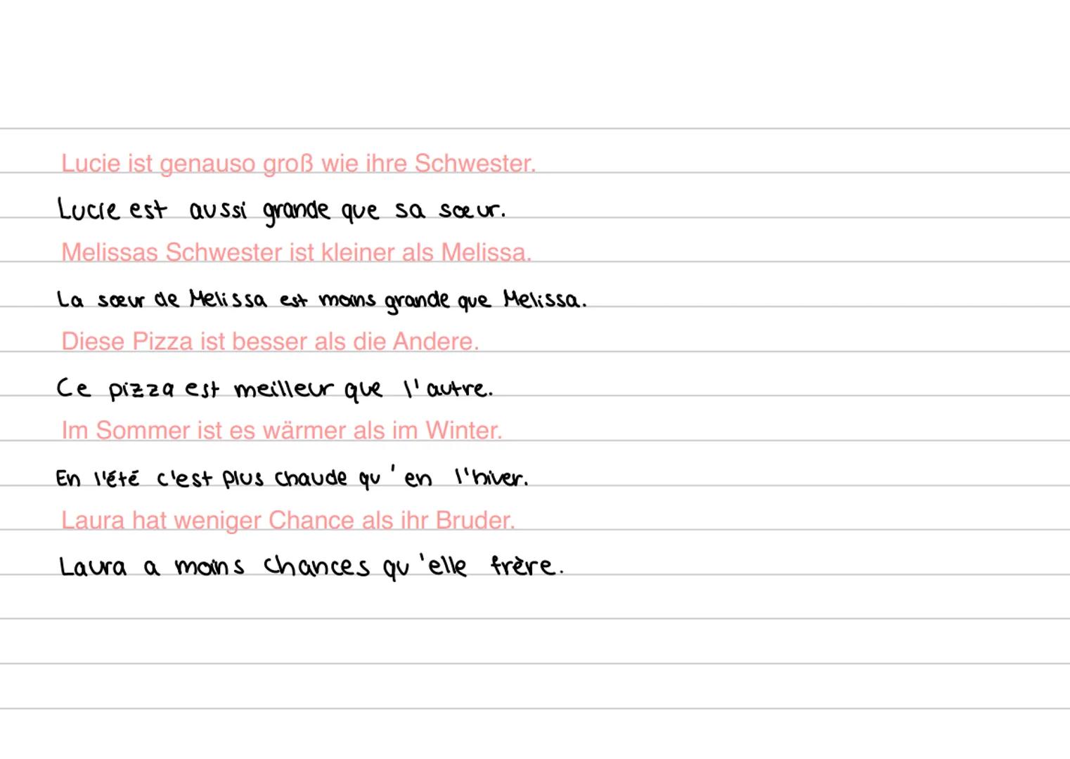 der Komparativ der Adjektive
Bildung:
| | plus | + adjektiv + que ... |
|---|-------|-----------------------|
| | moins |
| | aussi