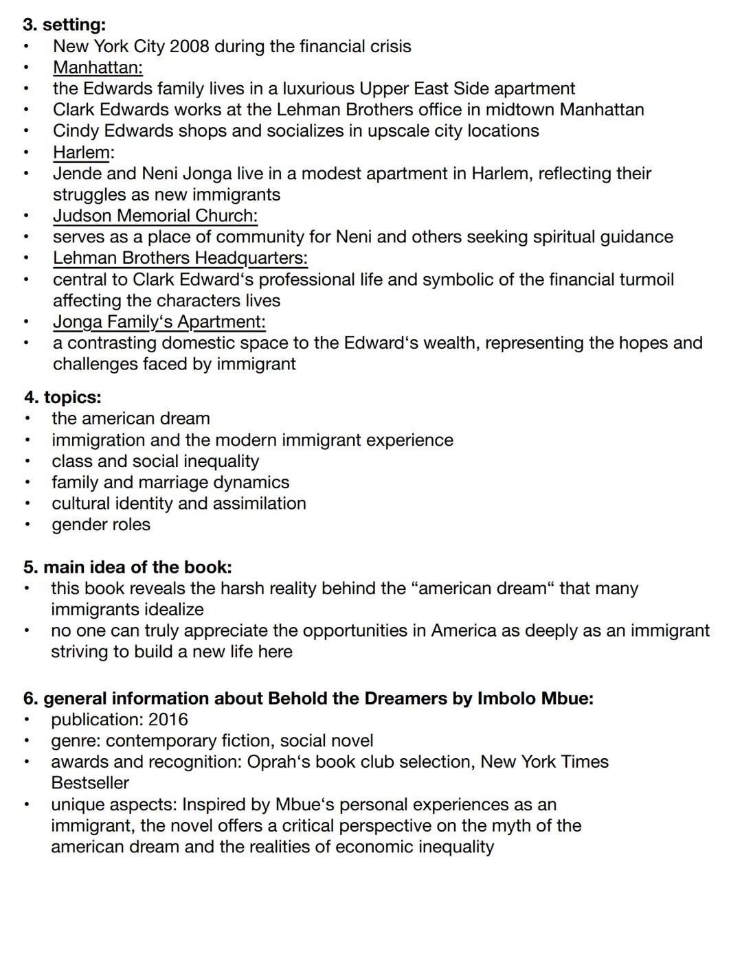 --- OCR Start ---
name: Kathleen Meyer
date: january 9, 2025
Behold the Dreamers: Imbolo Mbue
outline:
1. characters
2. plot
3. setting
4. t