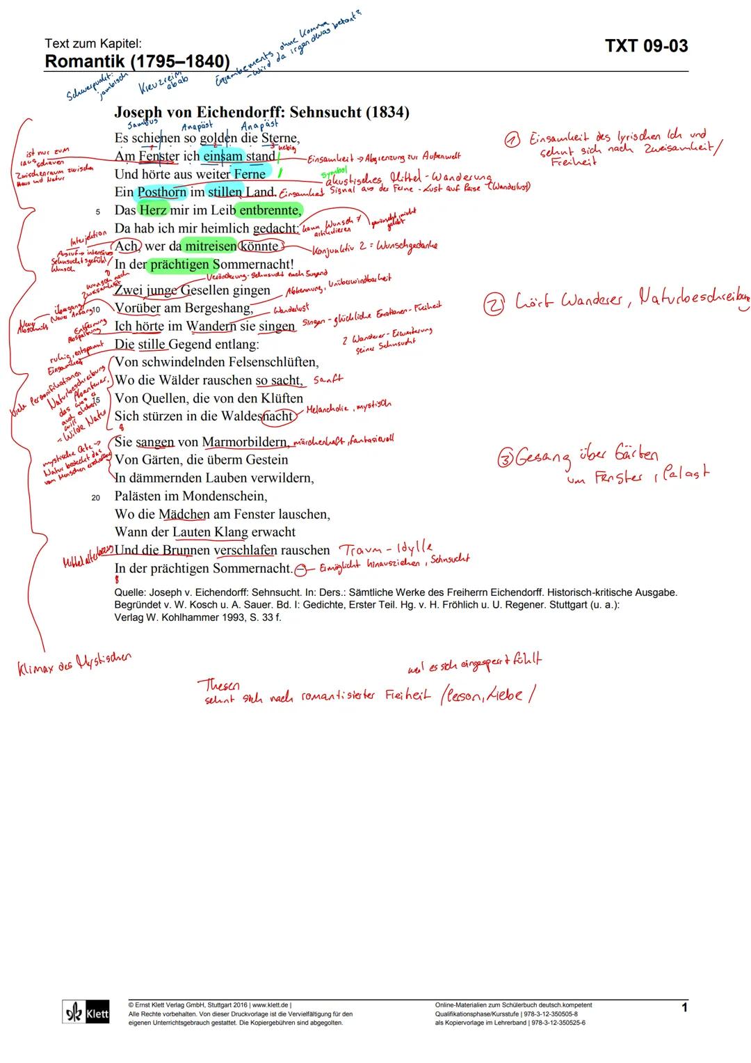 Text zum Kapitel:
Romantik (1795-1840)
Joseph von Eichendorff: Sehnsucht (1834)
Es schienen so golden die Sterne,
Am Fenster ich einsam sta