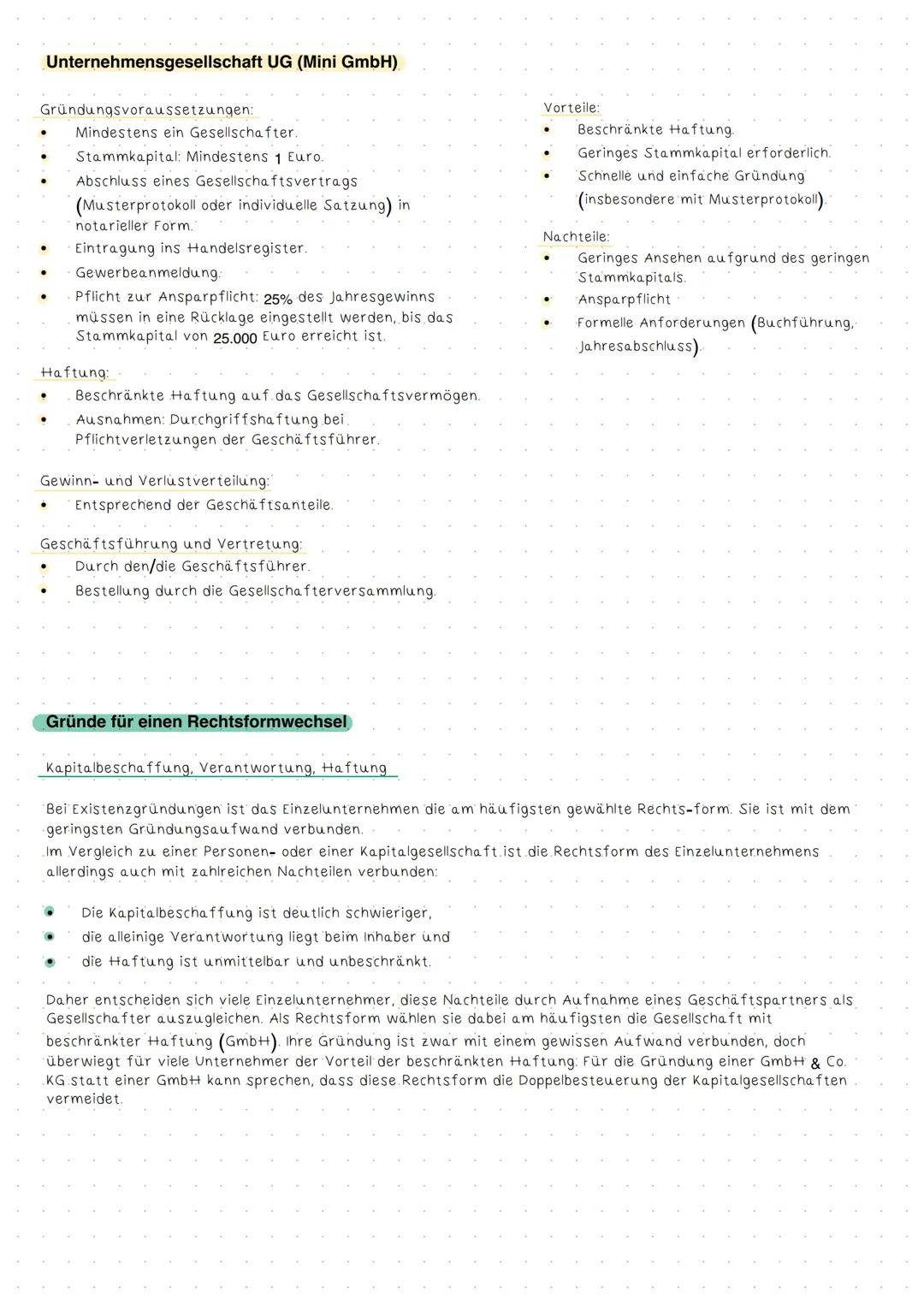--- OCR Start ---
Rechtsformen
Einzelunternehmen
Gründungsvoraussetzungen:
- Kein Mindestkapital erforderlich.
- Eintragung ins Handelsregis