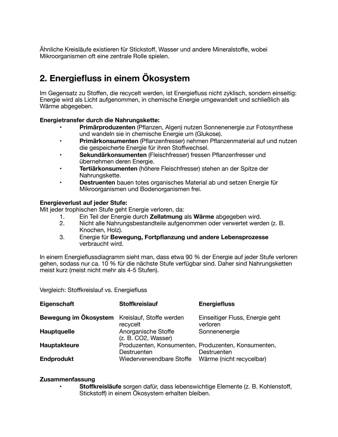 --- OCR Start ---
Ökologie
1. Biotop und Biozönose
Ein Ökosystem besteht aus zwei Hauptkomponenten:
- Biotop (Lebensraum): Dies bezeichnet d