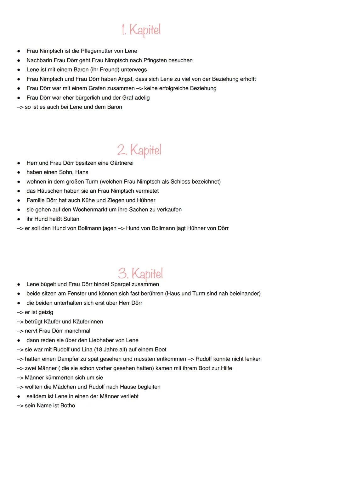 # 1. Kapitel
* Frau Nimptsch ist die Pflegemutter von Lene
* Nachbarin Frau Dörr geht Frau Nimptsch nach Pfingsten besuchen
* Lene ist mit