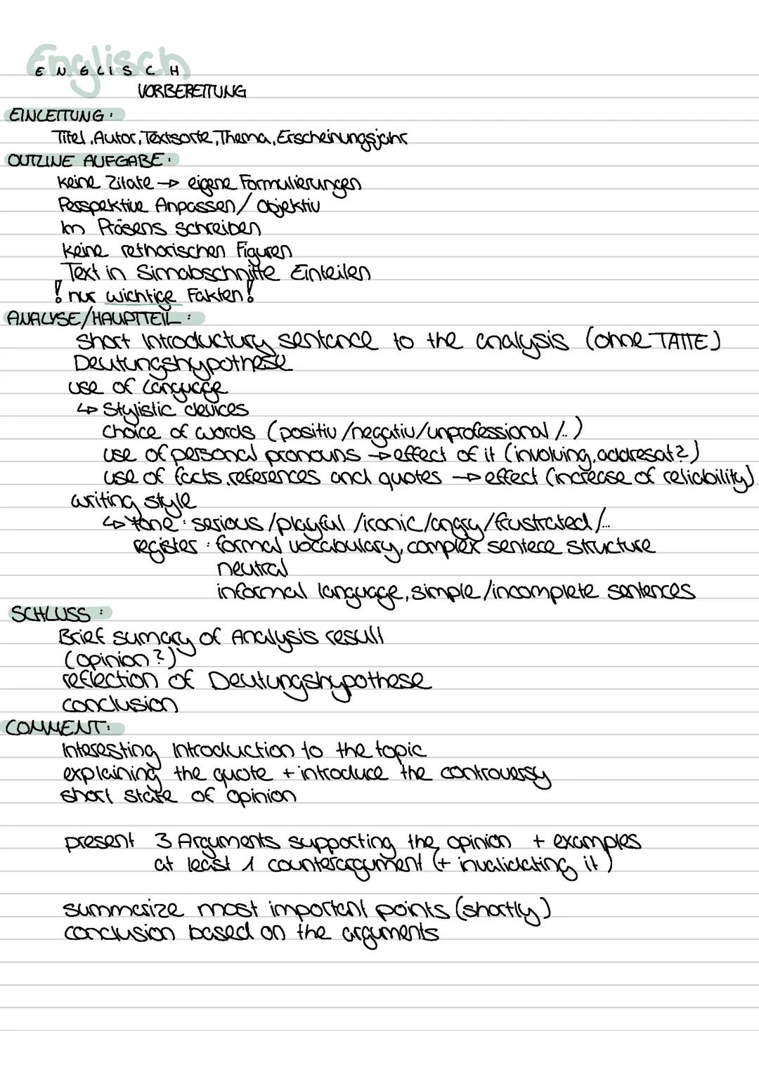 Englisch Analyse schreiben