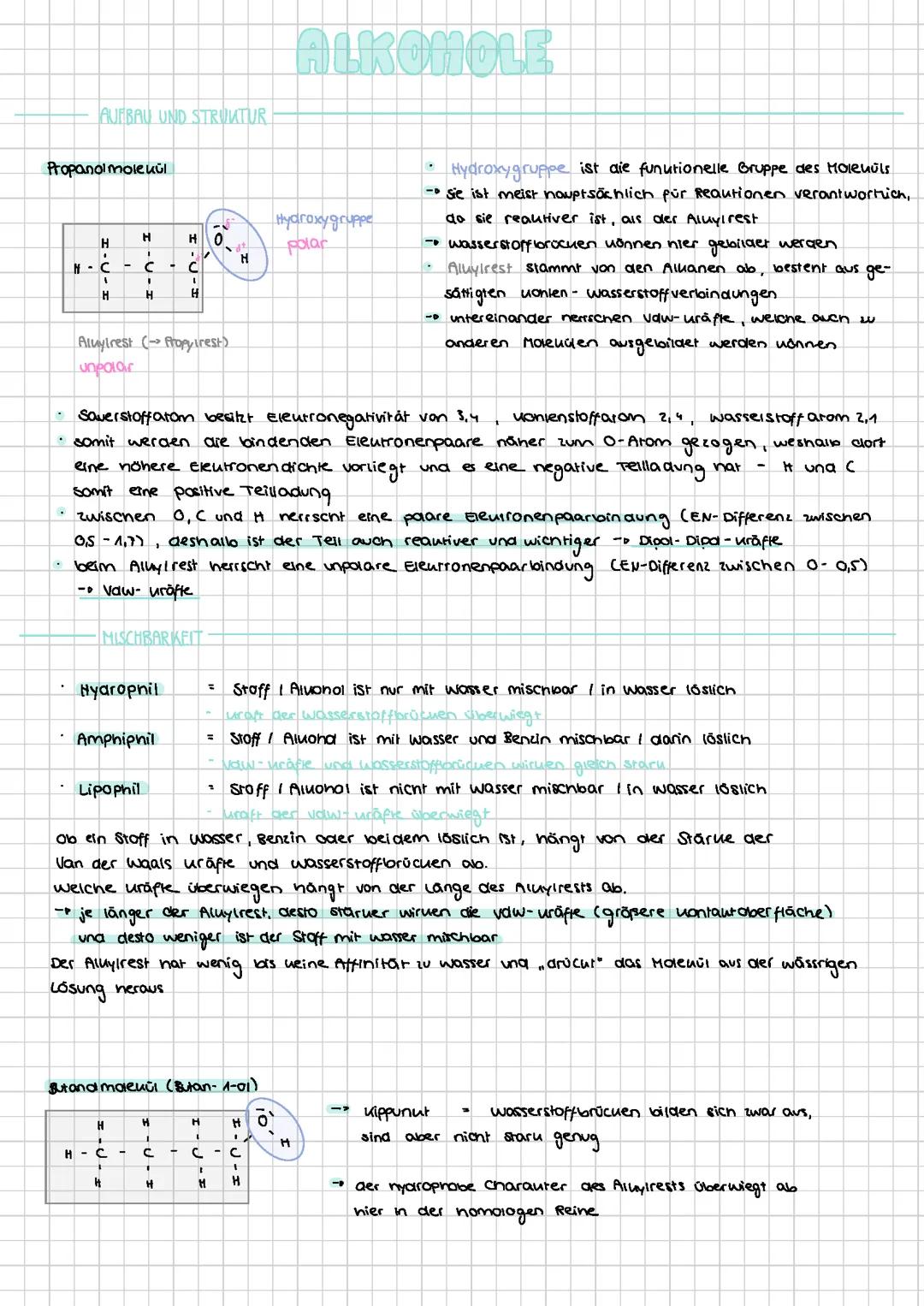 Lernzettel Alkohole Chemie