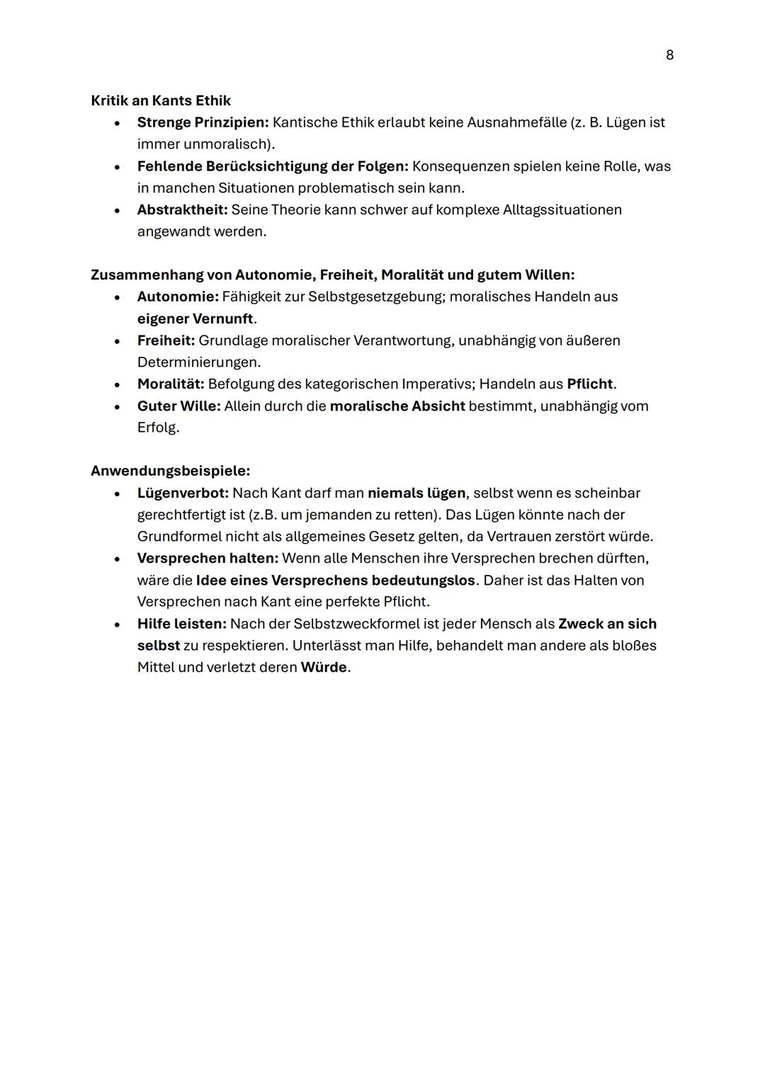 Lernzettel Ethik
* Utilitarismus (Singer, Mill, Bentham)
(Teleologische Ethik) → empirische Moralbegründung
* Kant (Deontologische