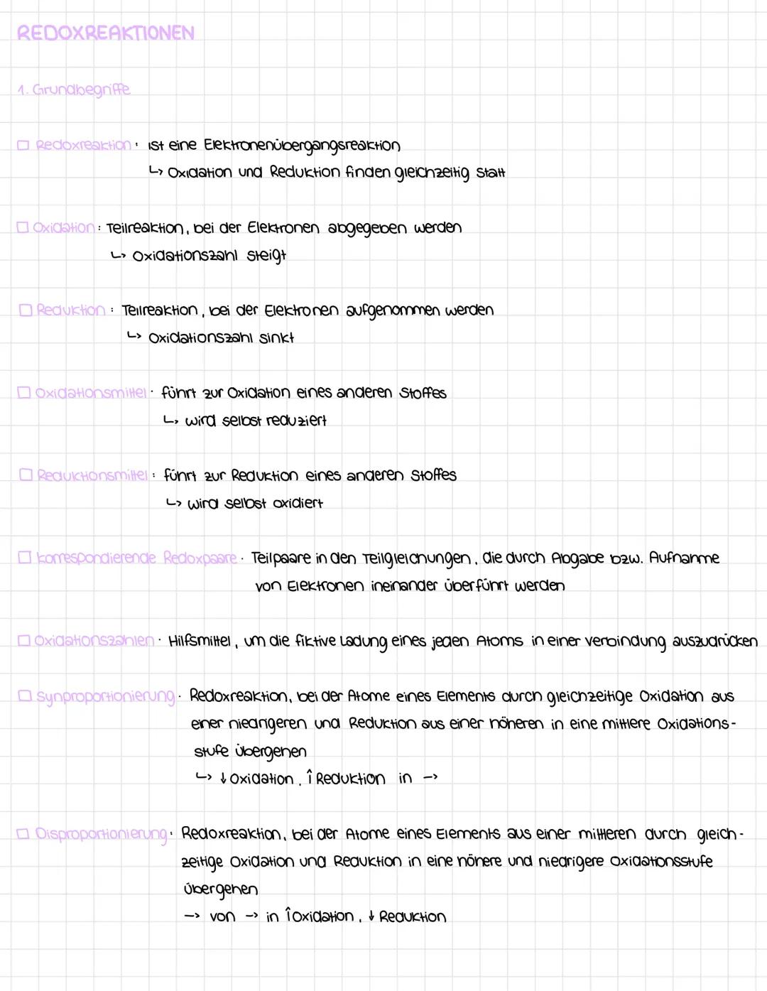 # REDOXREAKTIONEN
1. Grundbegriffe
- Redoxreaktion : ist eine Elektronenübergangsreaktion
↳ Oxidation und Reduktion finden gleichzeitig