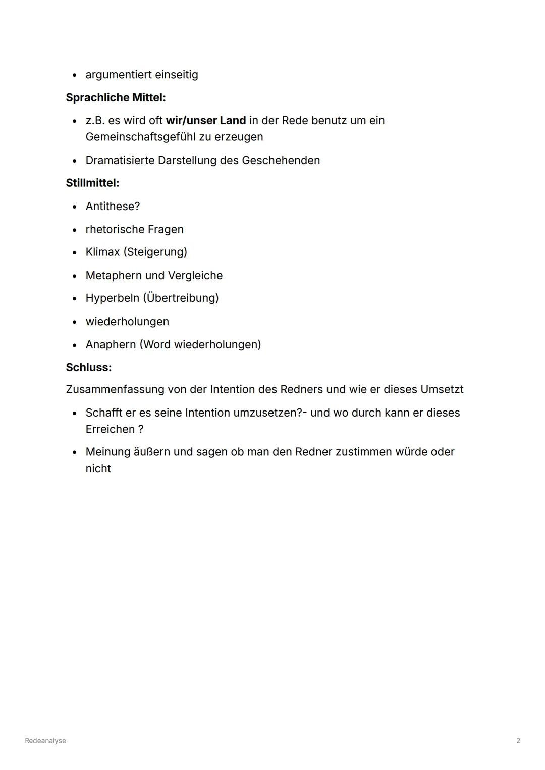 # Redeanalyse
Aufbau einer Redeanalyse:
# Redeanalyse schreiben
## Einleitung:
* Titel: Wie heißt die Rede?
* Name des Redners: Wer hat