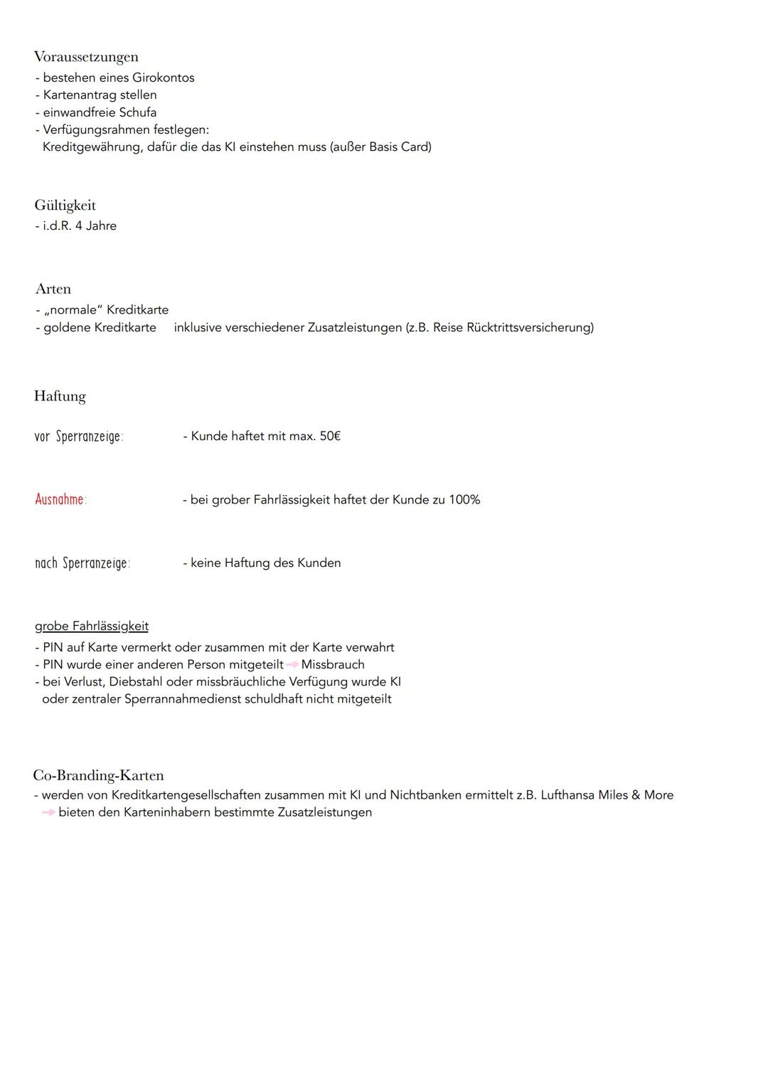 # Bankkarte und Kreditkarte
## Kartenzahlungen
### Sorgfaltspflicht- und Mitwirkungspflichten
- KI geben Bankcard/ Girocard an Kunden aus