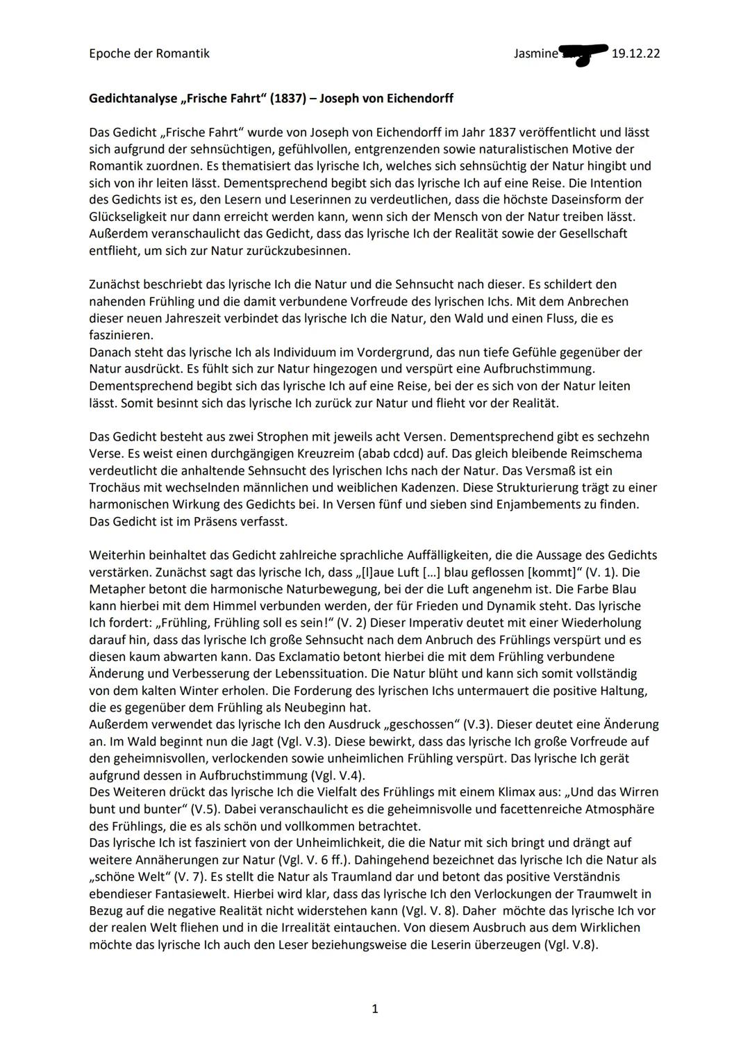 # Epoche der Romantik
# Gedichtsanalyse ,Frische Fahrt' (1837) – Joseph von Eichendorff
Das Gedicht ,Frische Fahrt' wurde von Joseph von E